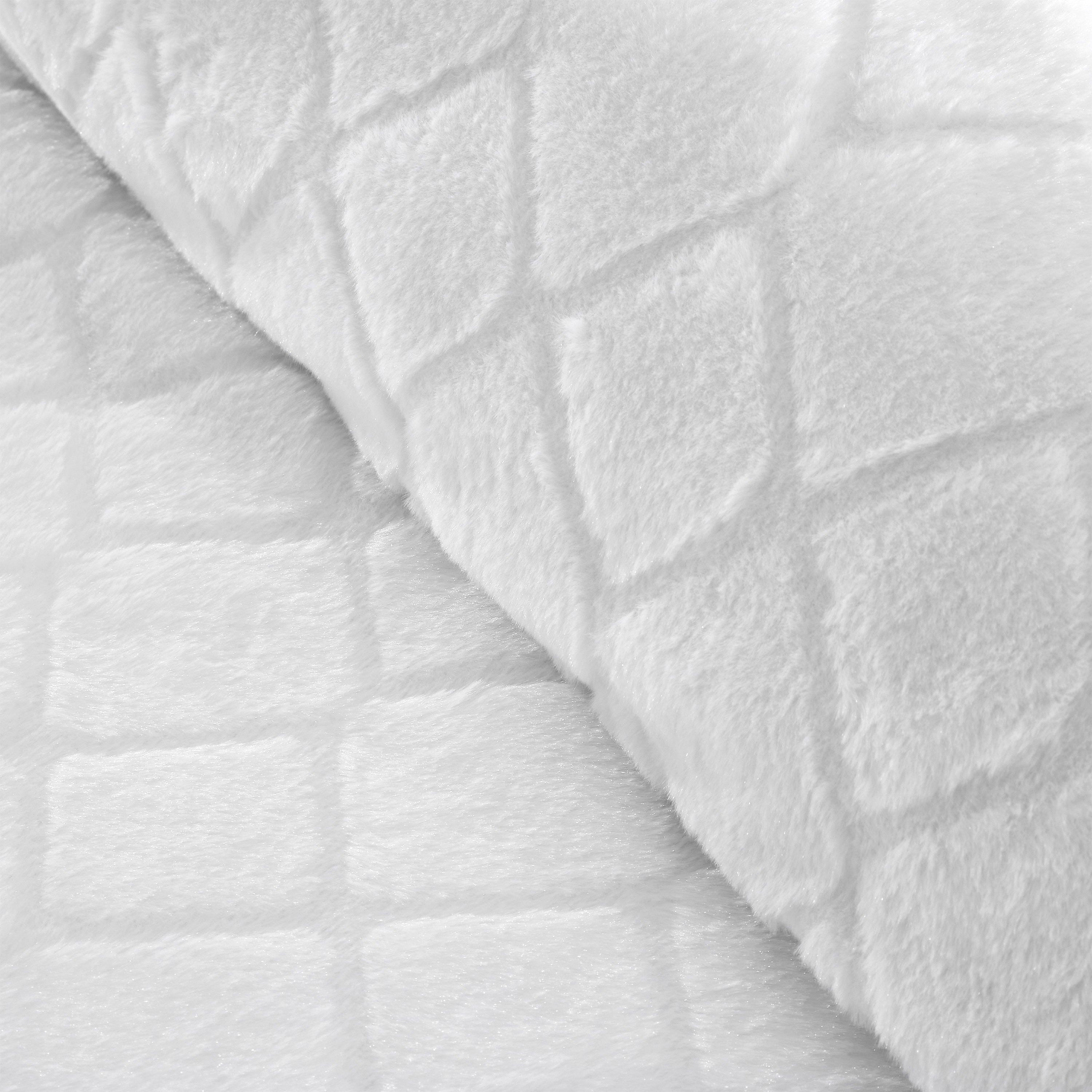 White - Catherine Lansfield - Cosy Diamond Faux Fur Duvet Cover Set - 4