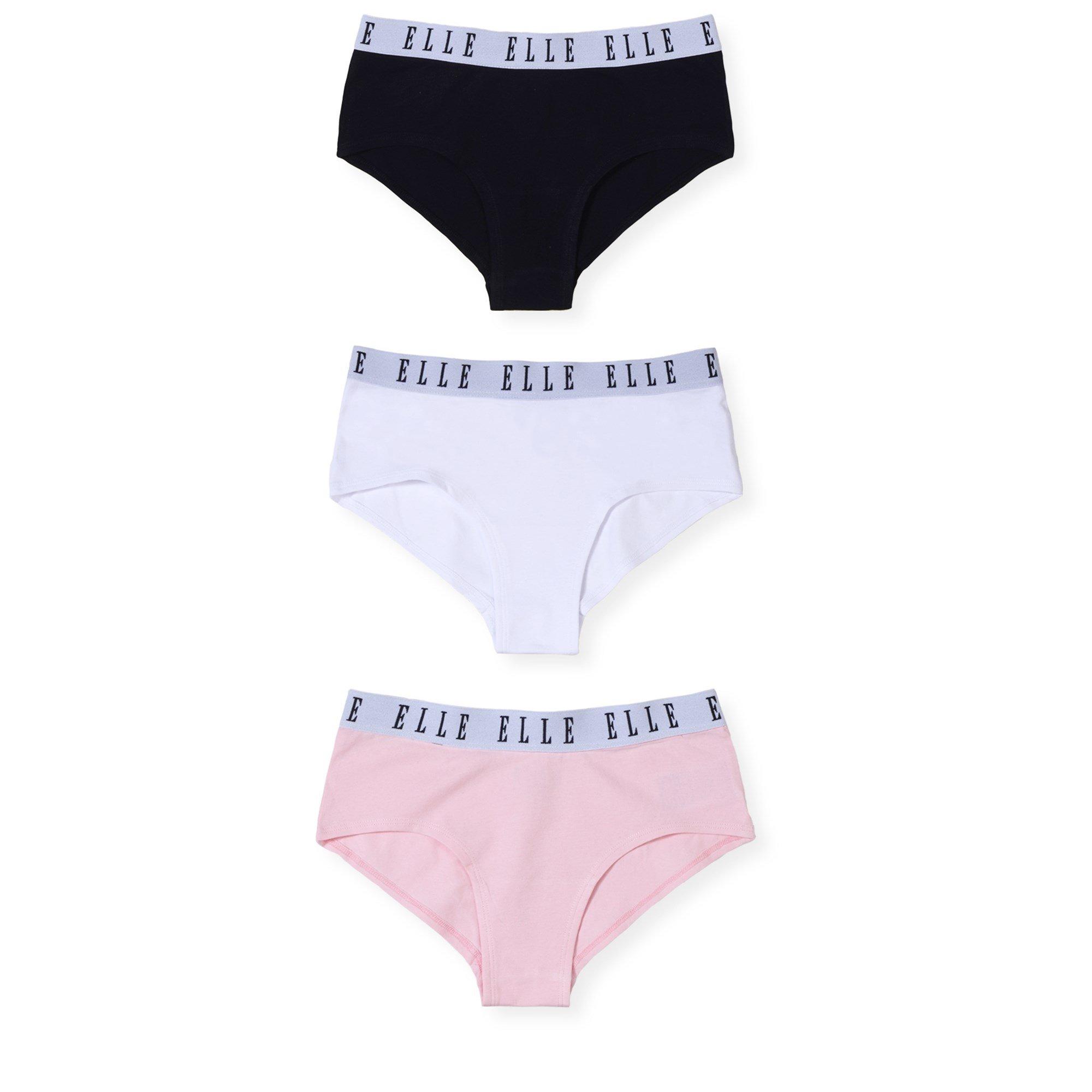 White/Pink/Blk - Elle - 3 Pack of Hipster Briefs Junior Girls - 6