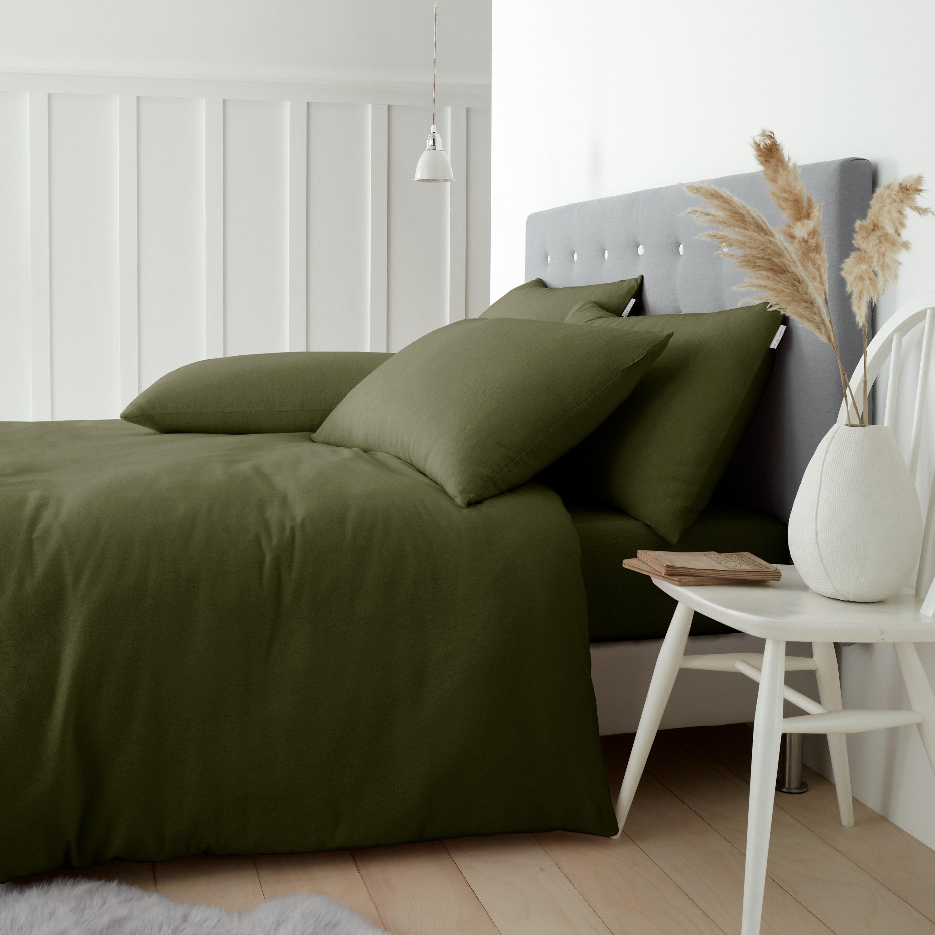 Green - Catherine Lansfield - Brushed Cotton Duvet Cover Set - 1