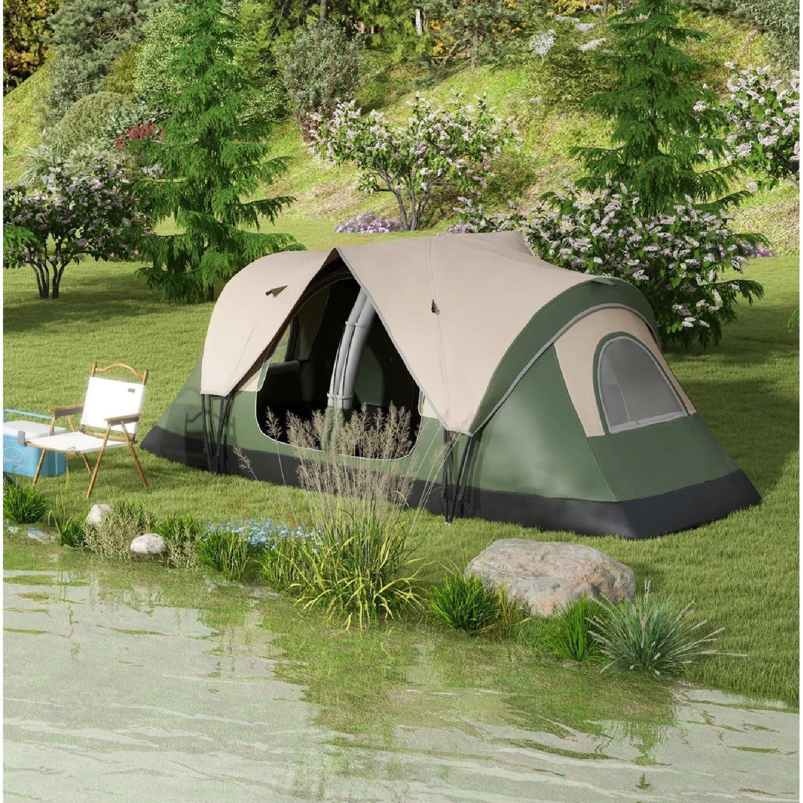 Green - Outsunny - Six-Man Tent with Two Rooms - 1