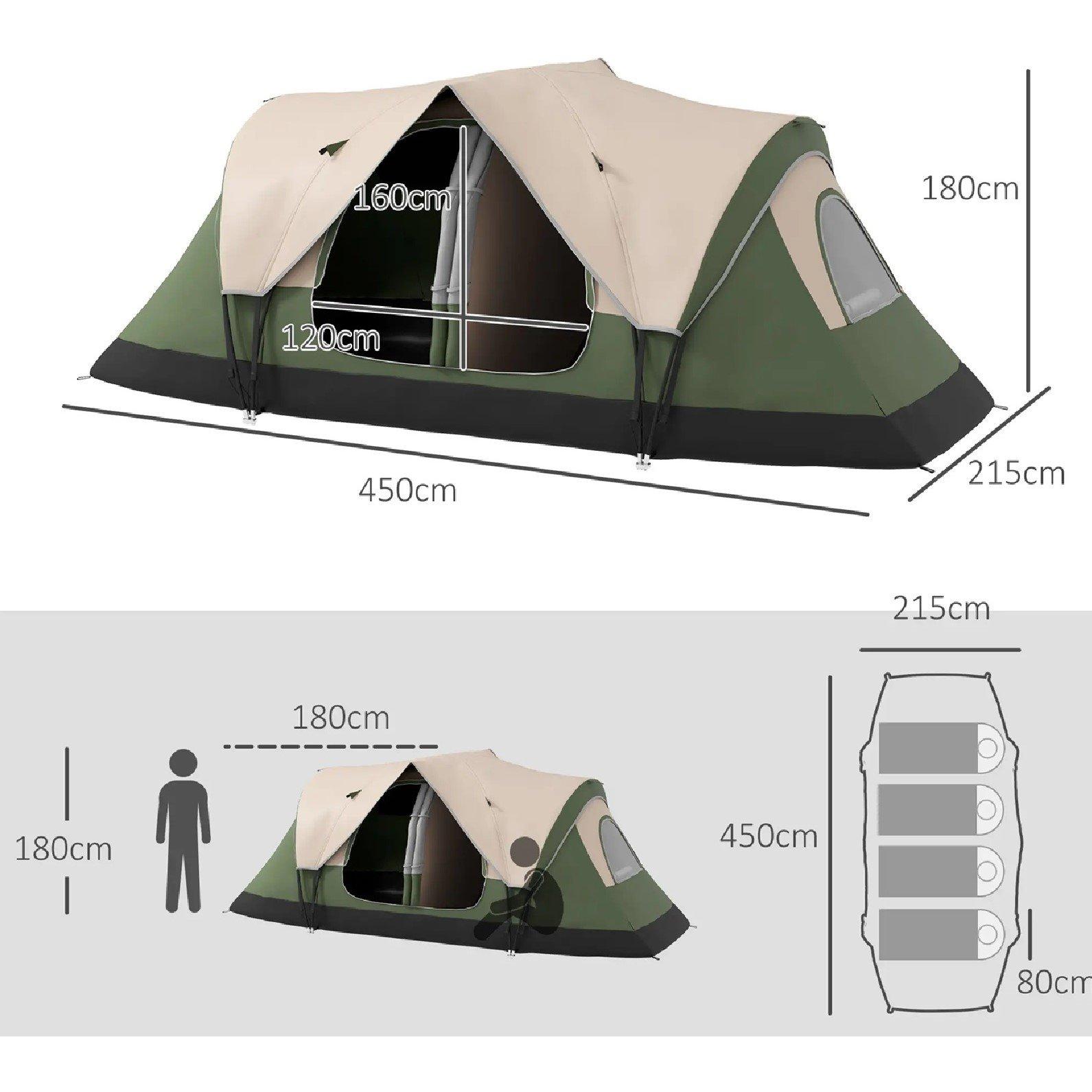 Green - Outsunny - Six-Man Tent with Two Rooms - 3