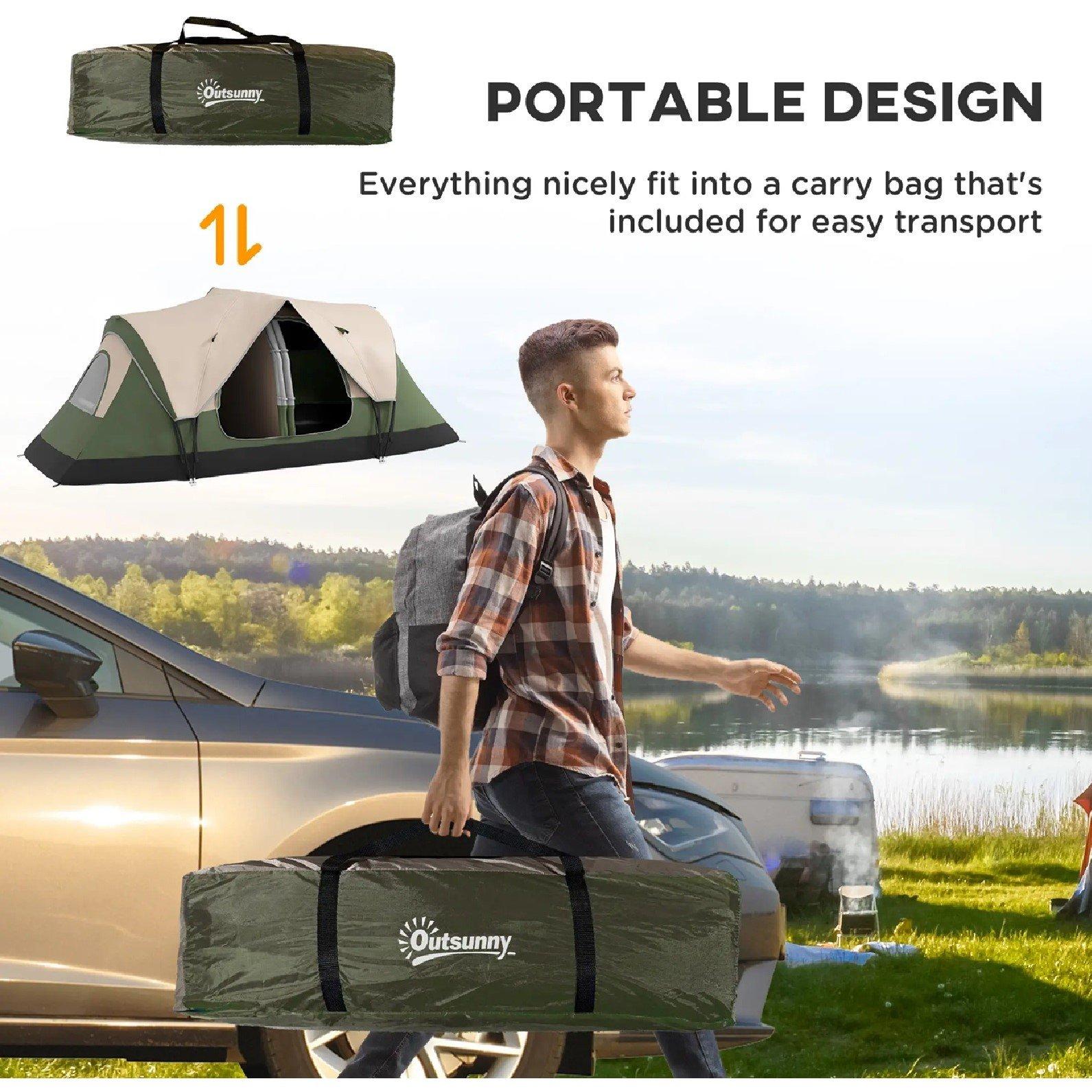 Green - Outsunny - Six-Man Tent with Two Rooms - 7