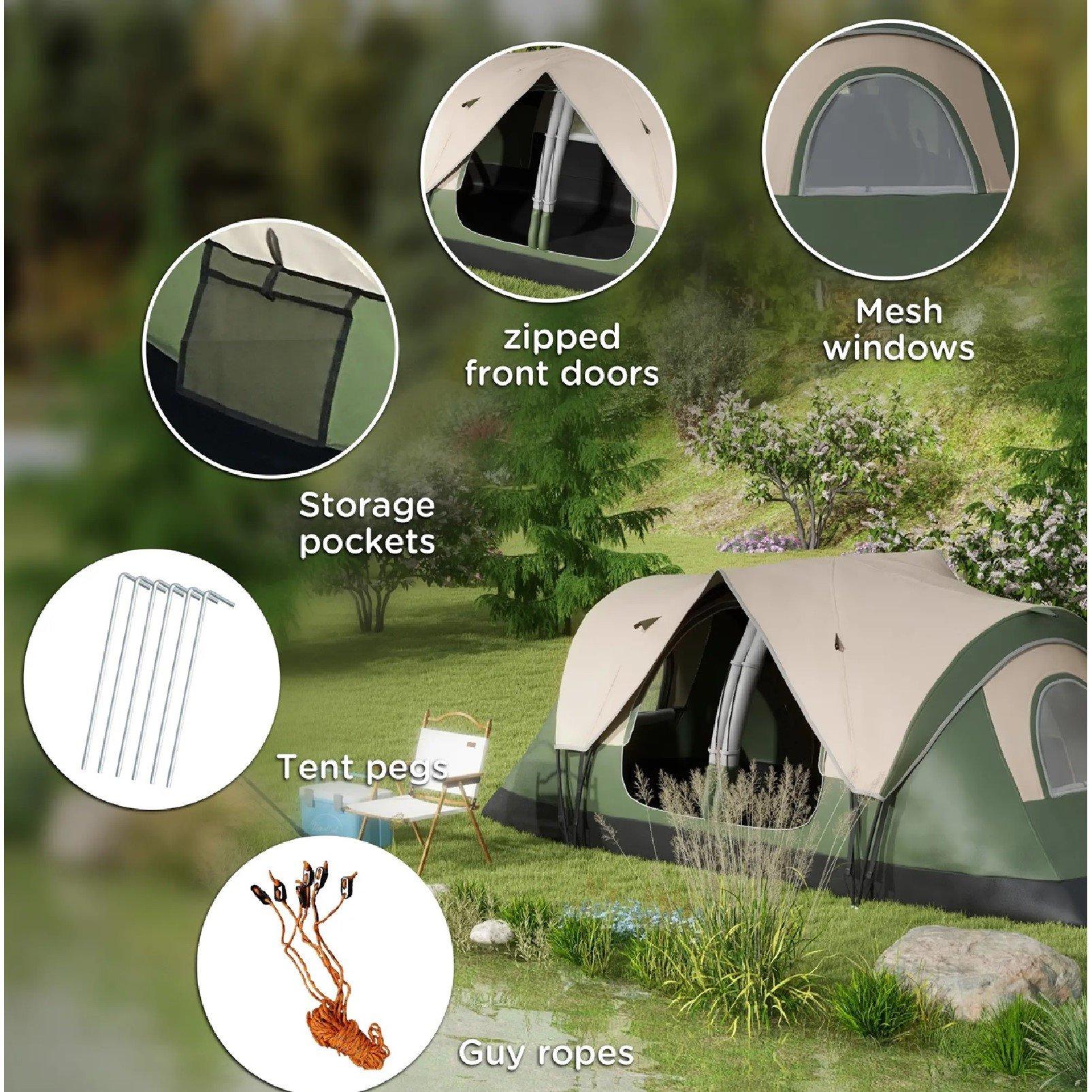 Green - Outsunny - Six-Man Tent with Two Rooms - 8