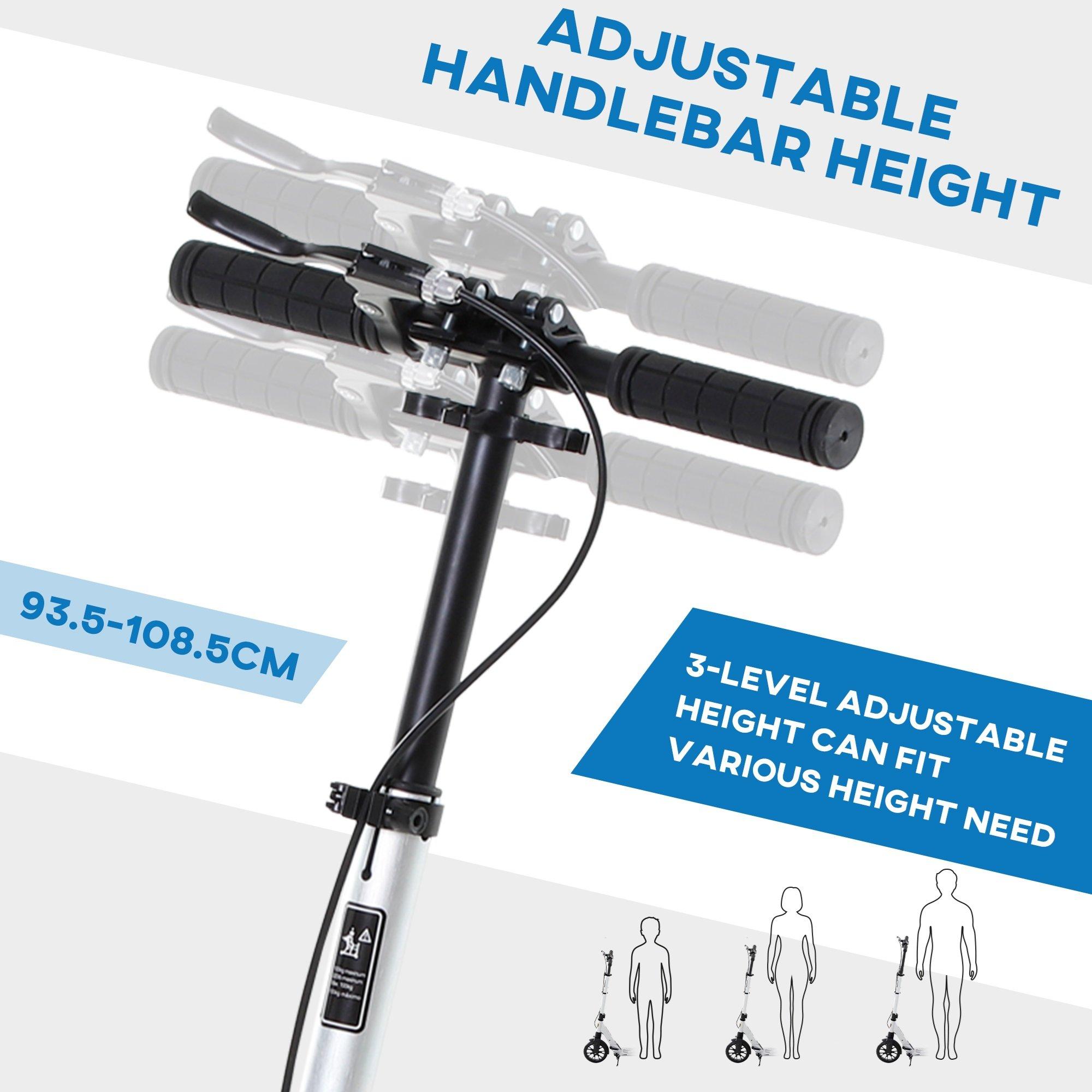 Silver - HOMCOM - Height Ajustable Scooter Foldable with disc break - 8