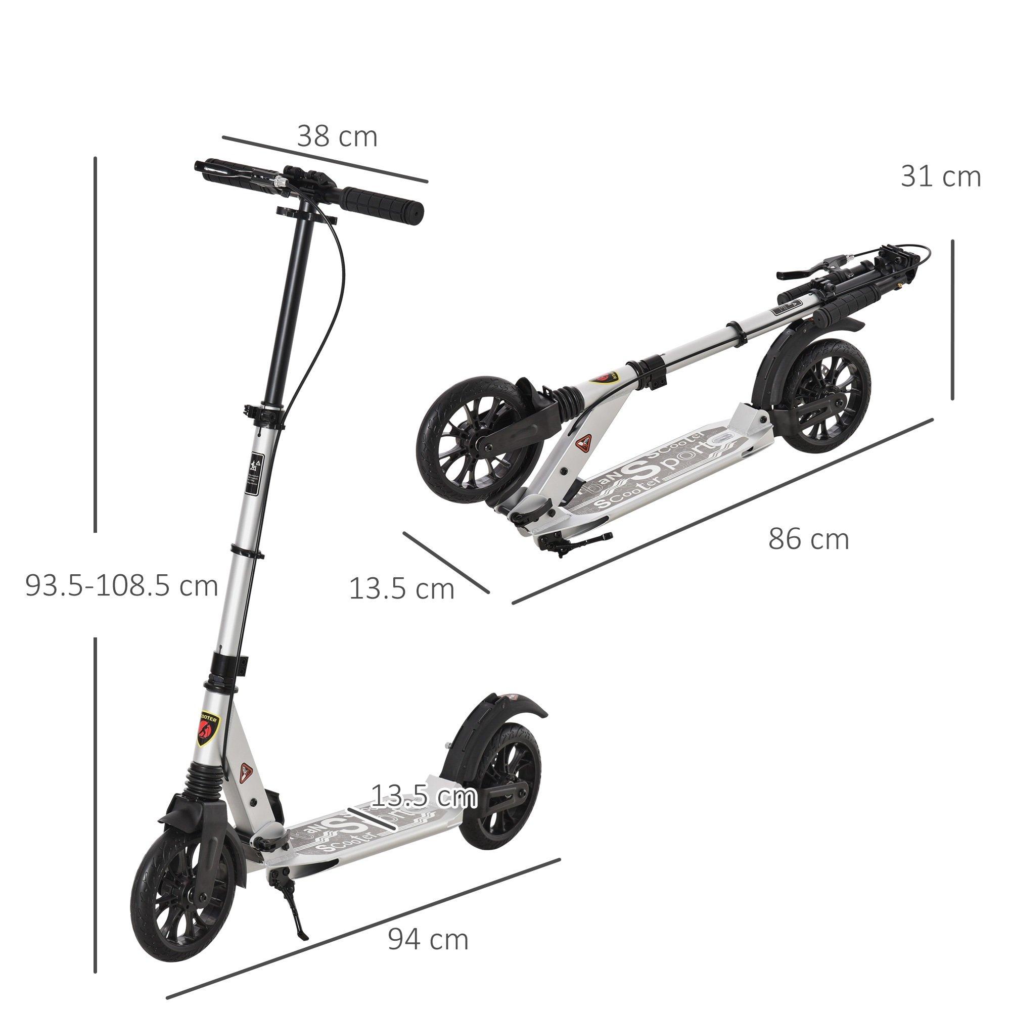 Silver - HOMCOM - Height Ajustable Scooter Foldable with disc break - 9