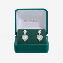 Jon Richard Rhodium CZ Micro Pave Heart Earrings - Gift Boxed