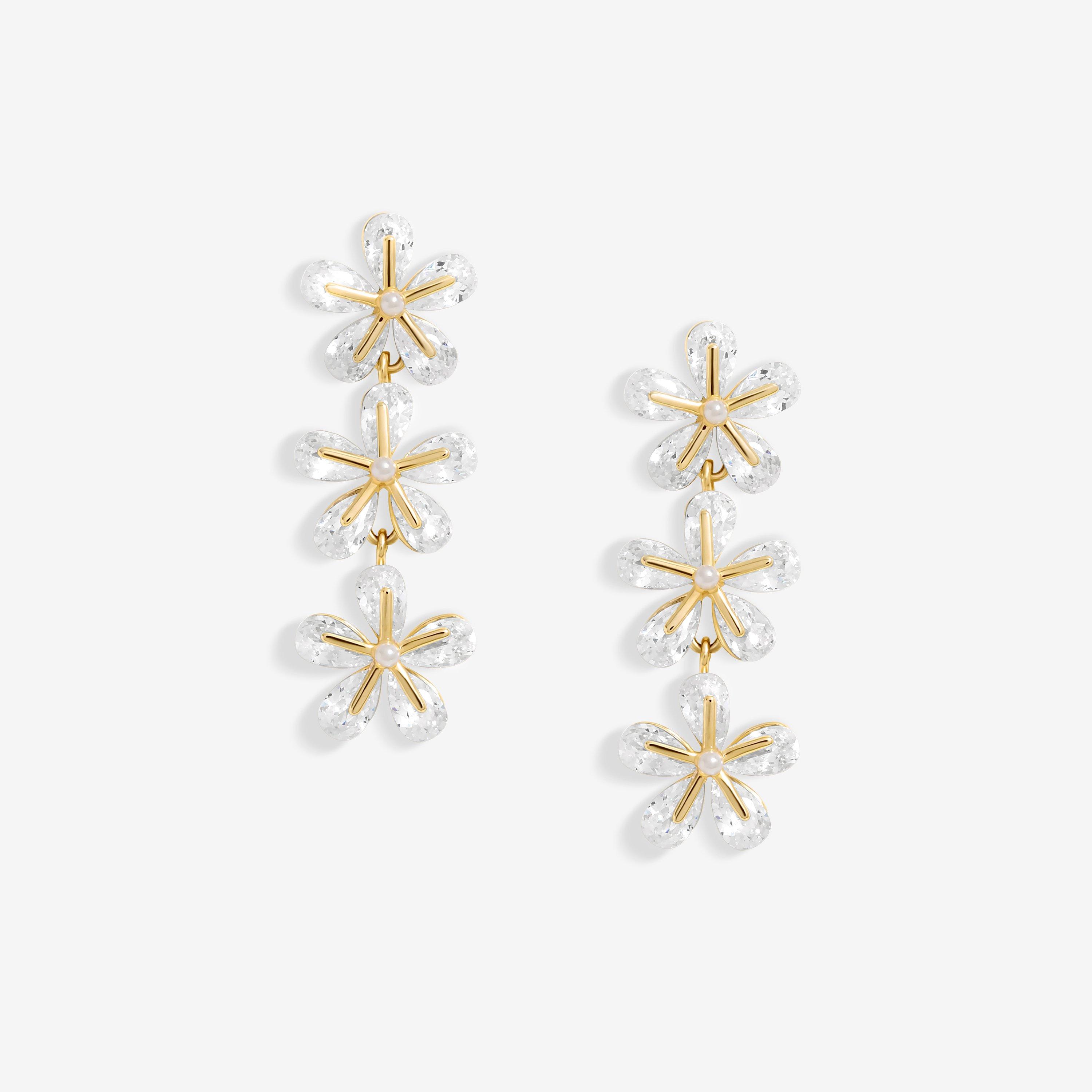 Gold - Jon Richard - Gold Plated Multi Floral Drop Earrings - 1