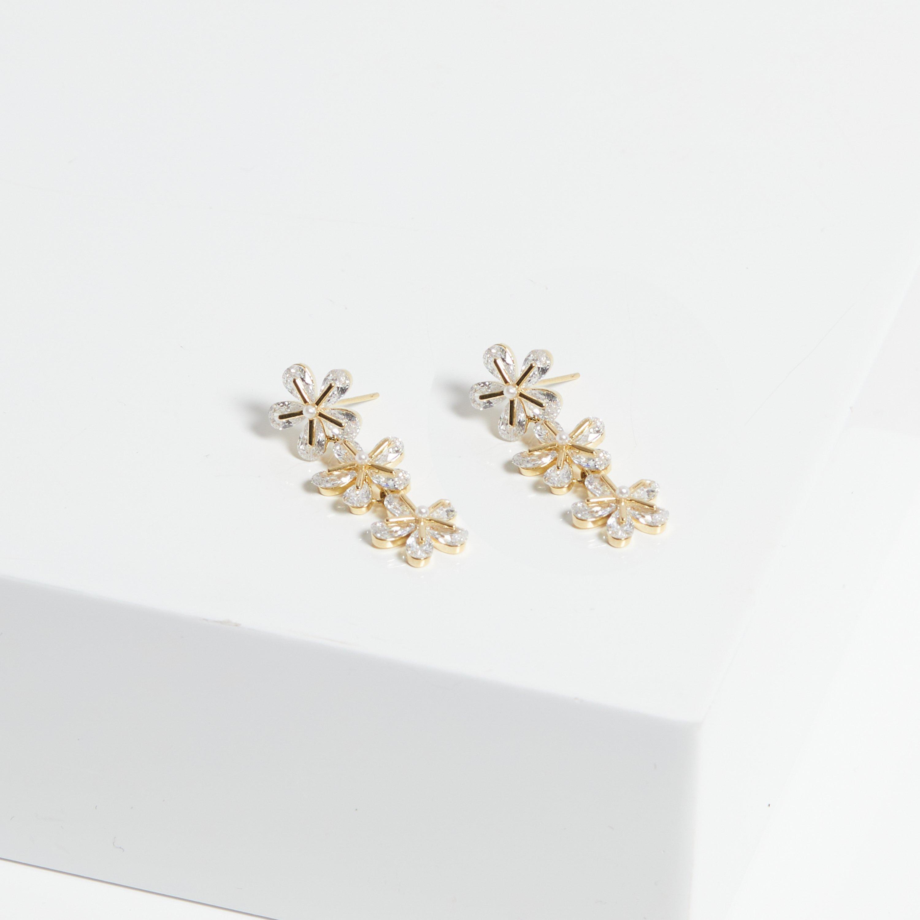 Gold - Jon Richard - Gold Plated Multi Floral Drop Earrings - 3