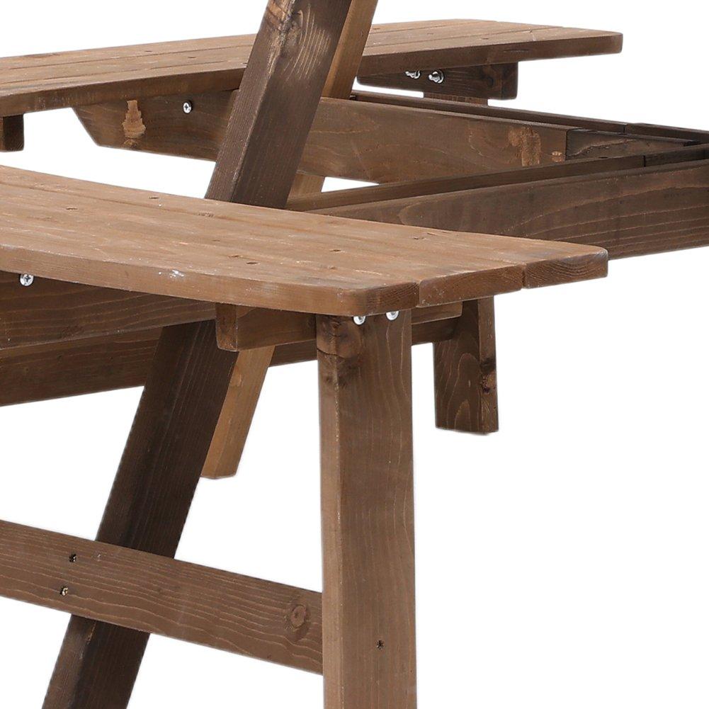 Brown - Breeins Camping - 8-Person Round Wood Picnic Table and Bench Set - 7