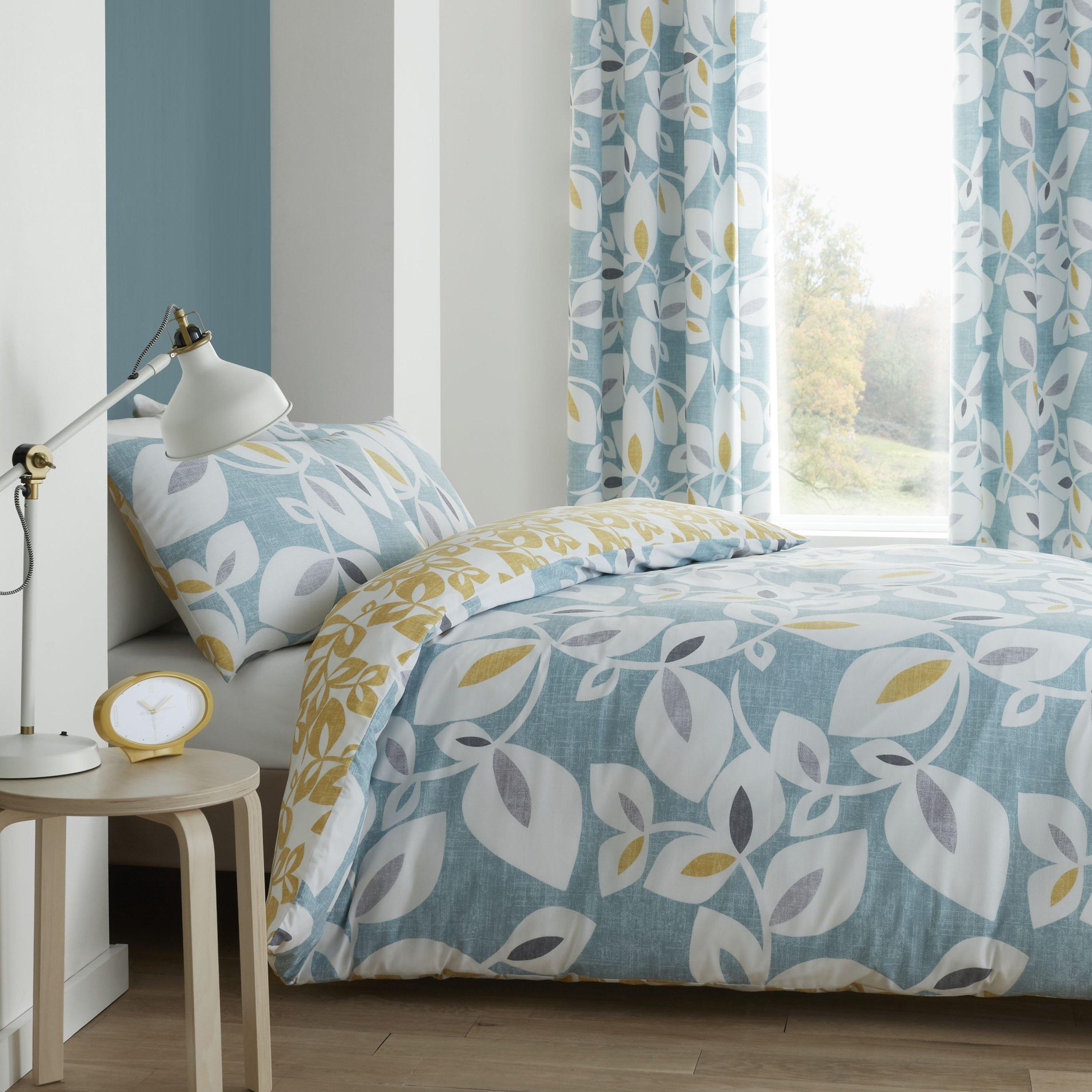Teal - Catherine Lansfield - Inga Leaf Reversible Duvet Cover Set - 1