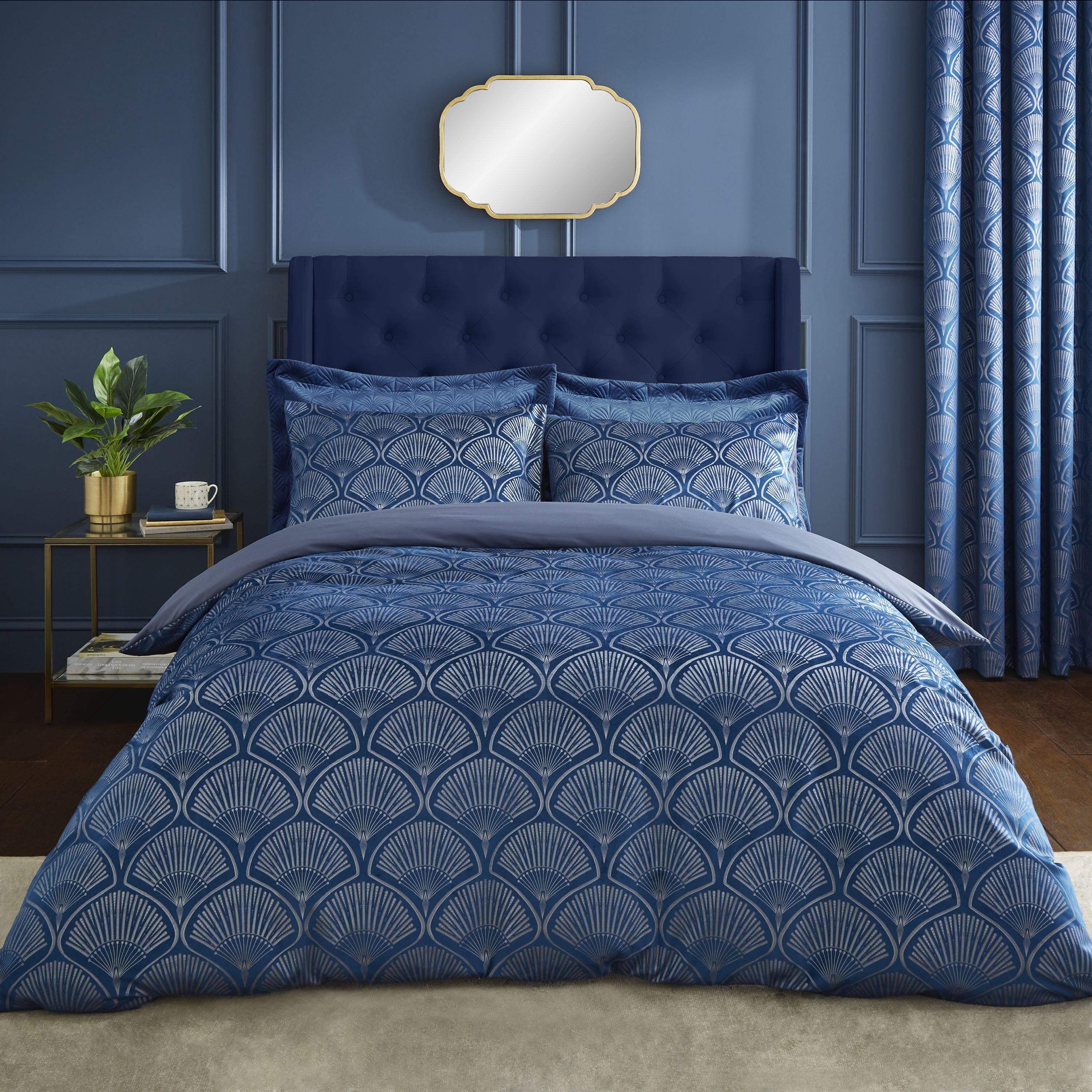 Navy Blue - Catherine Lansfield - Art Deco Pearl Duvet Cover Set - 1