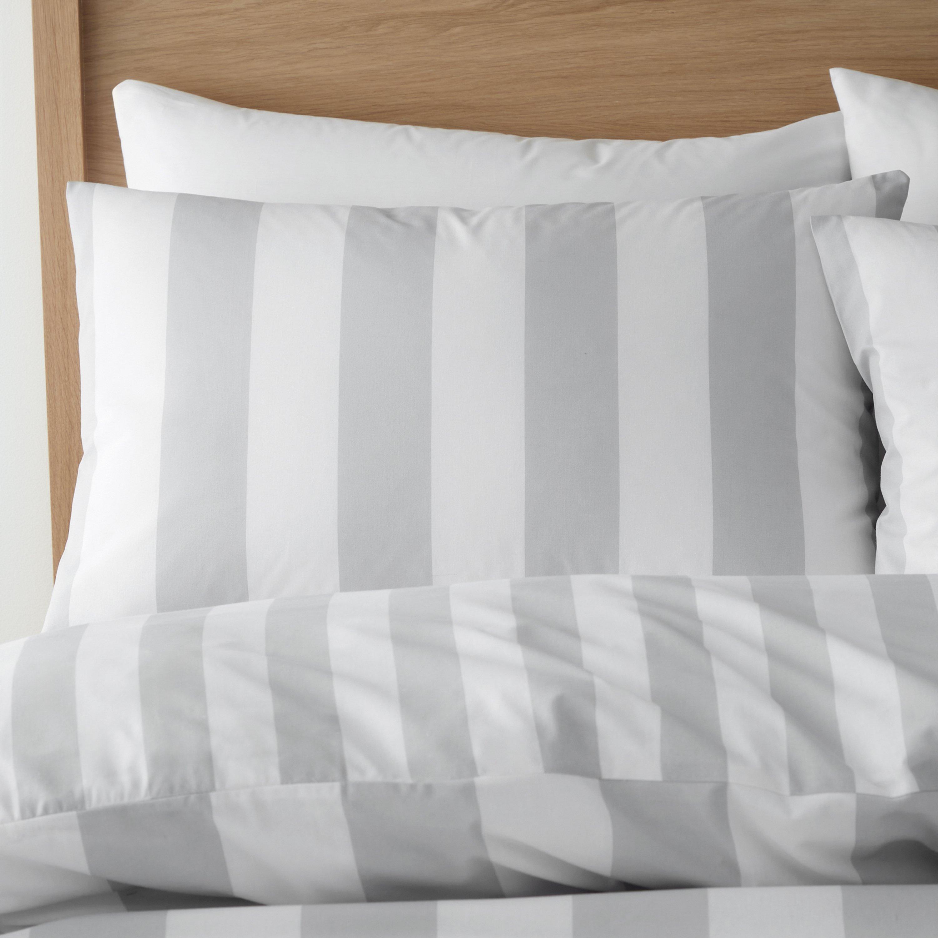 Silver - Catherine Lansfield - Cove Stripe Reversible Duvet Cover Set - 3