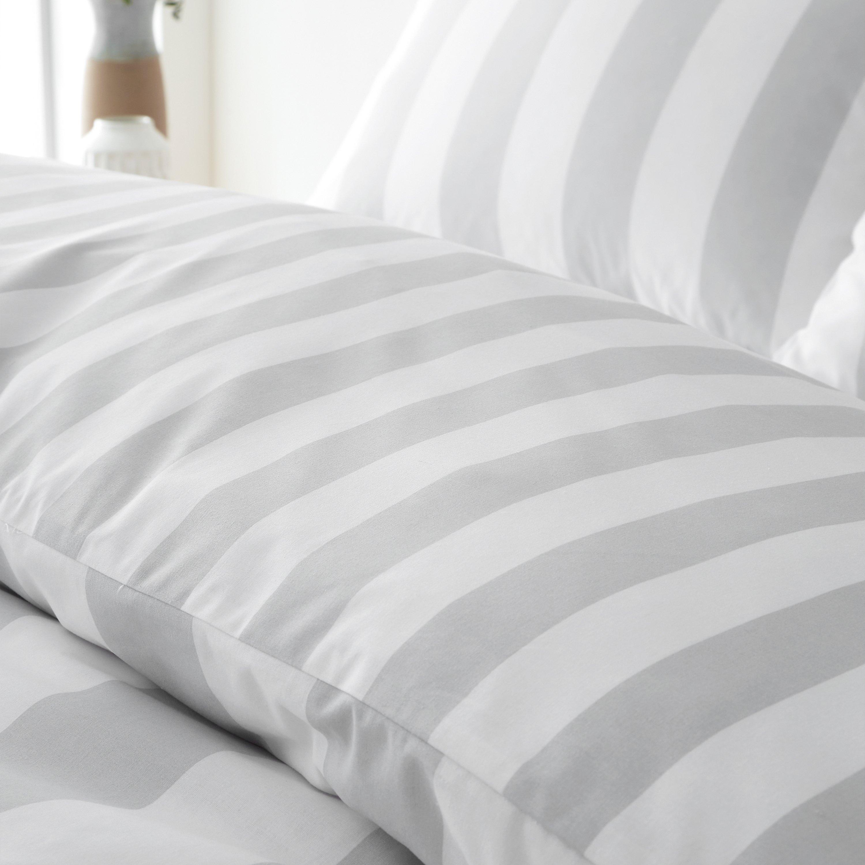 Silver - Catherine Lansfield - Cove Stripe Reversible Duvet Cover Set - 4