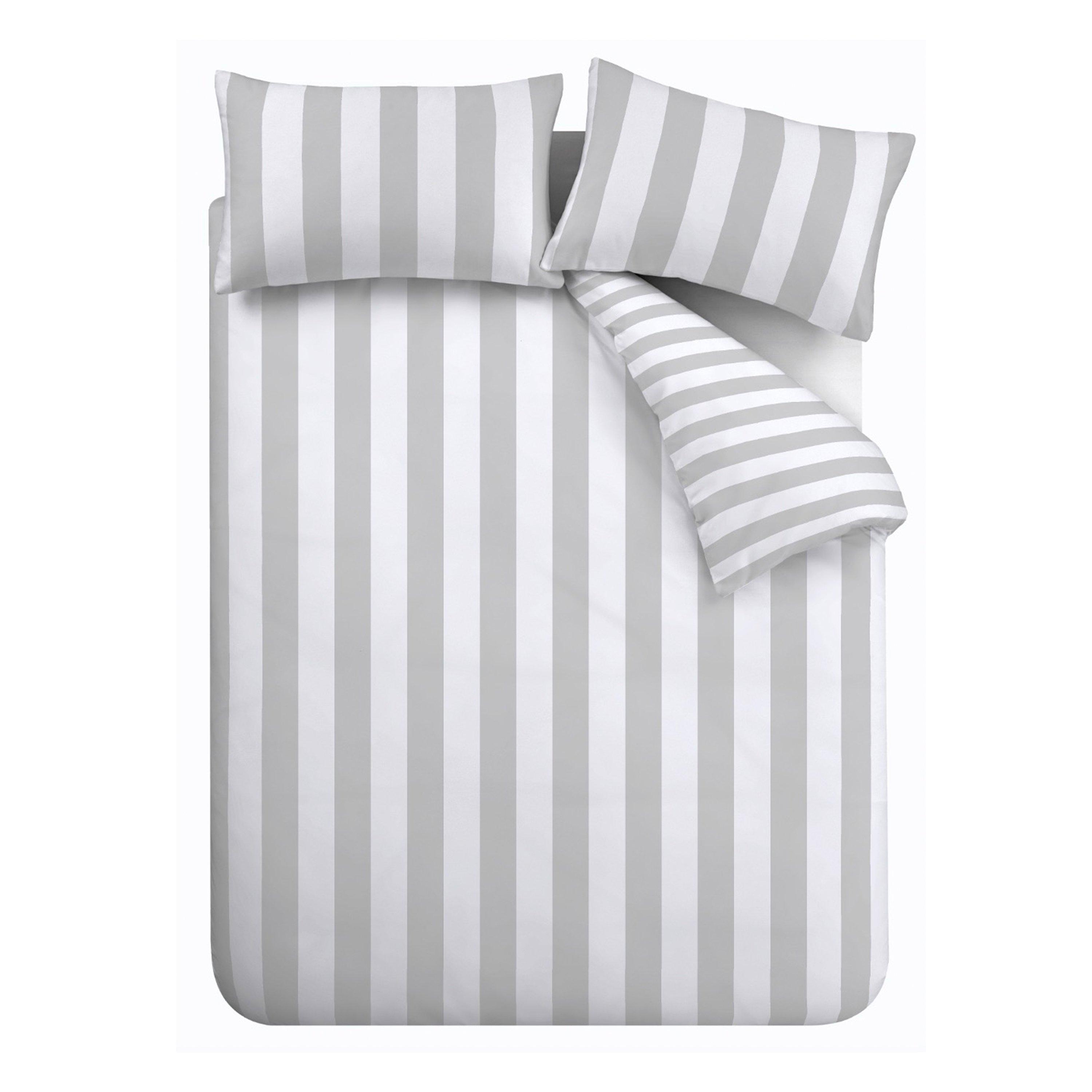 Silver - Catherine Lansfield - Cove Stripe Reversible Duvet Cover Set - 6