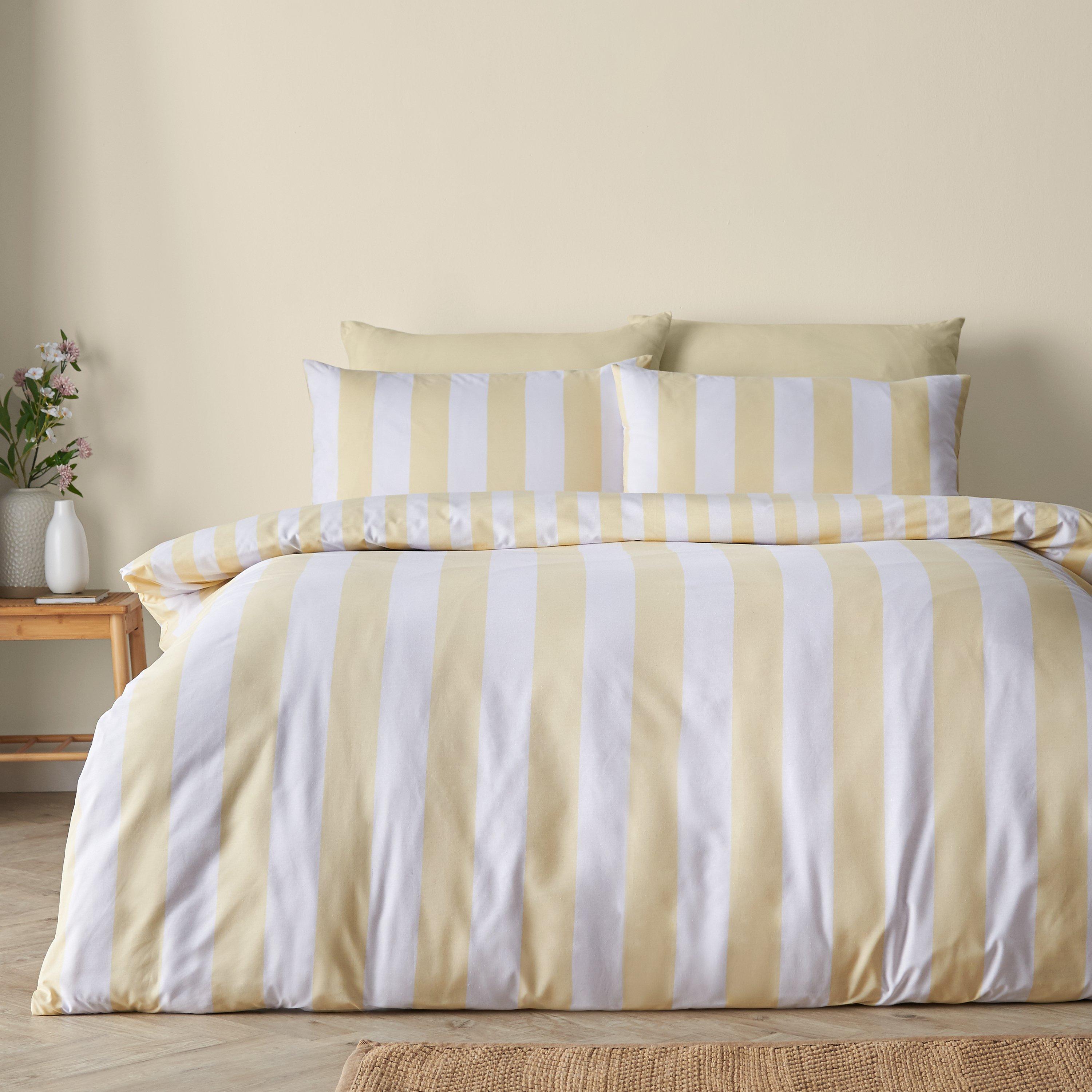 Catherine Lansfield  Cove Stripe Reversible Duvet Cover Set - Yellow - Single