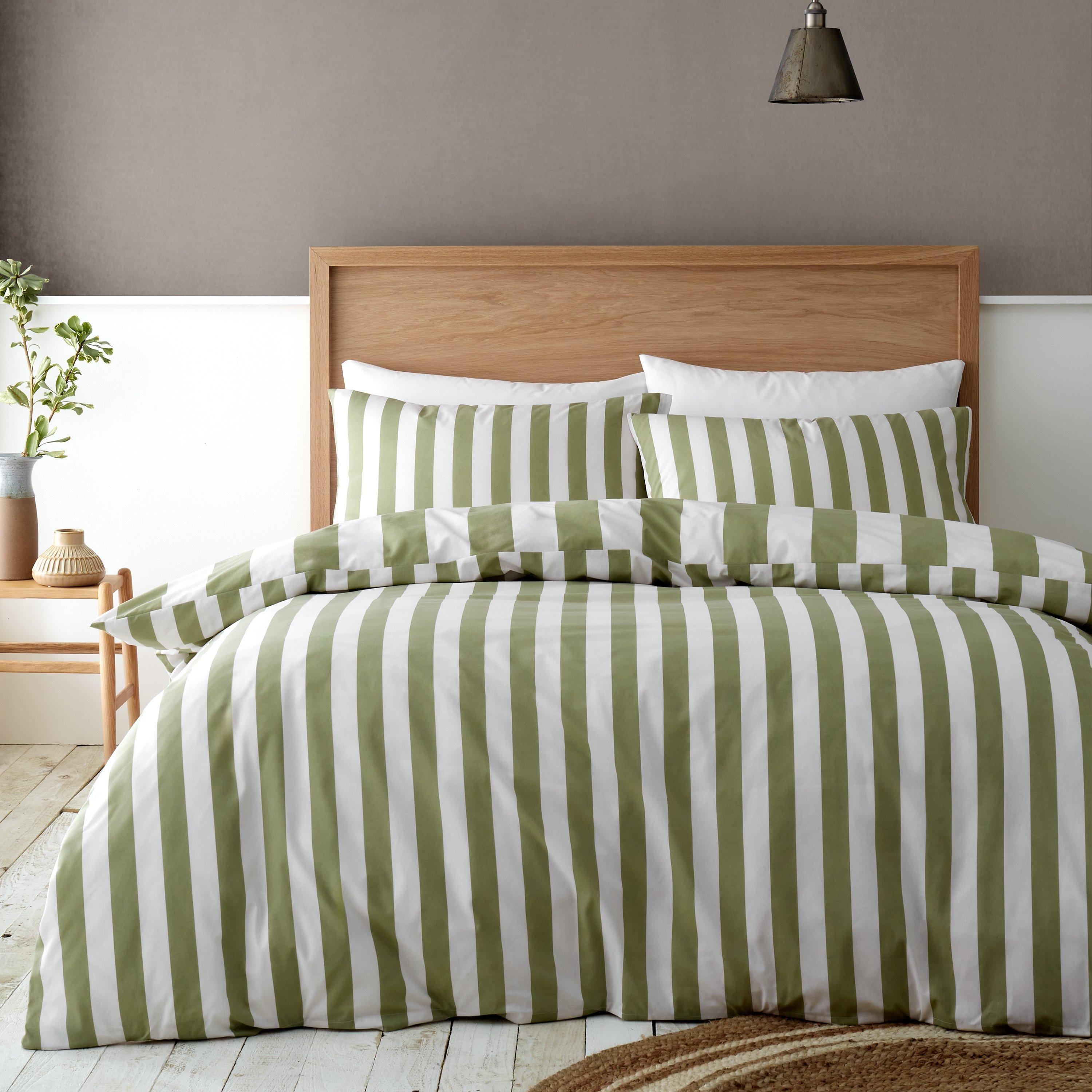 Green - Catherine Lansfield - Cove Stripe Reversible Duvet Cover Set - 2