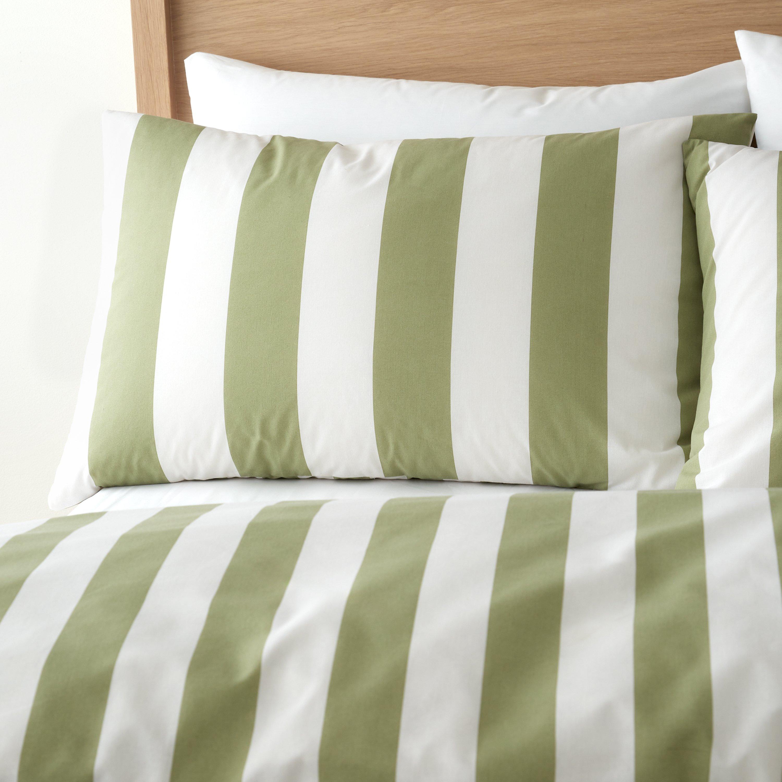 Green - Catherine Lansfield - Cove Stripe Reversible Duvet Cover Set - 3