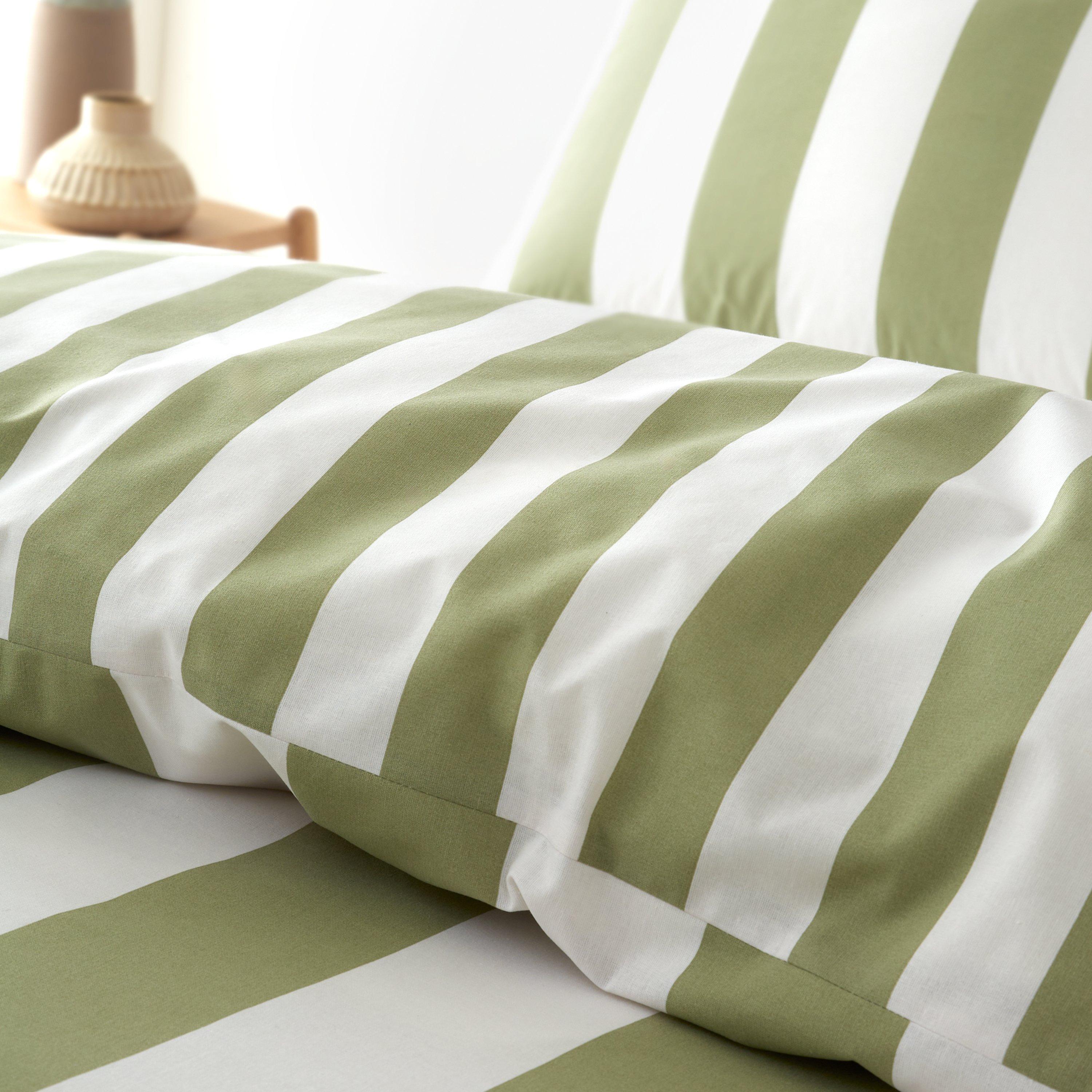 Green - Catherine Lansfield - Cove Stripe Reversible Duvet Cover Set - 4