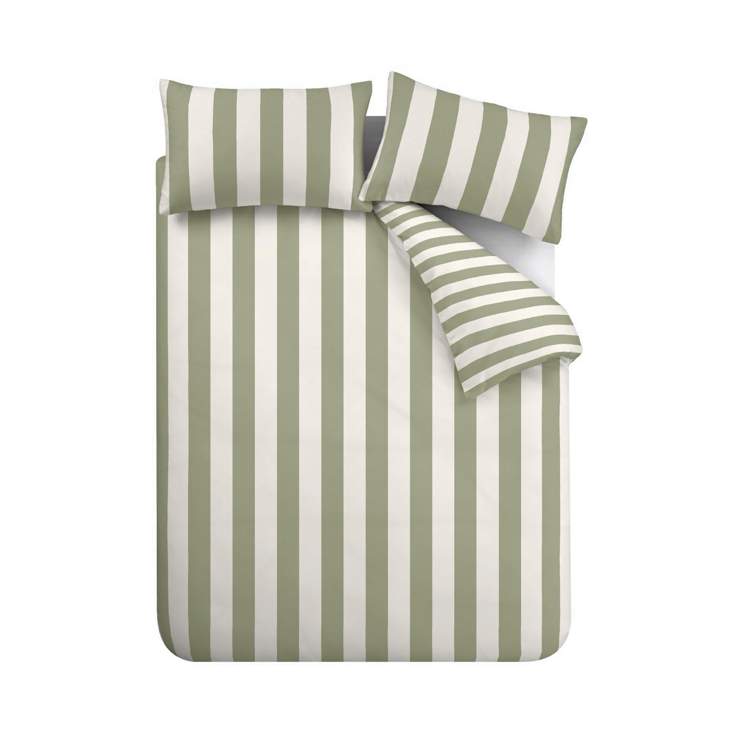Green - Catherine Lansfield - Cove Stripe Reversible Duvet Cover Set - 5