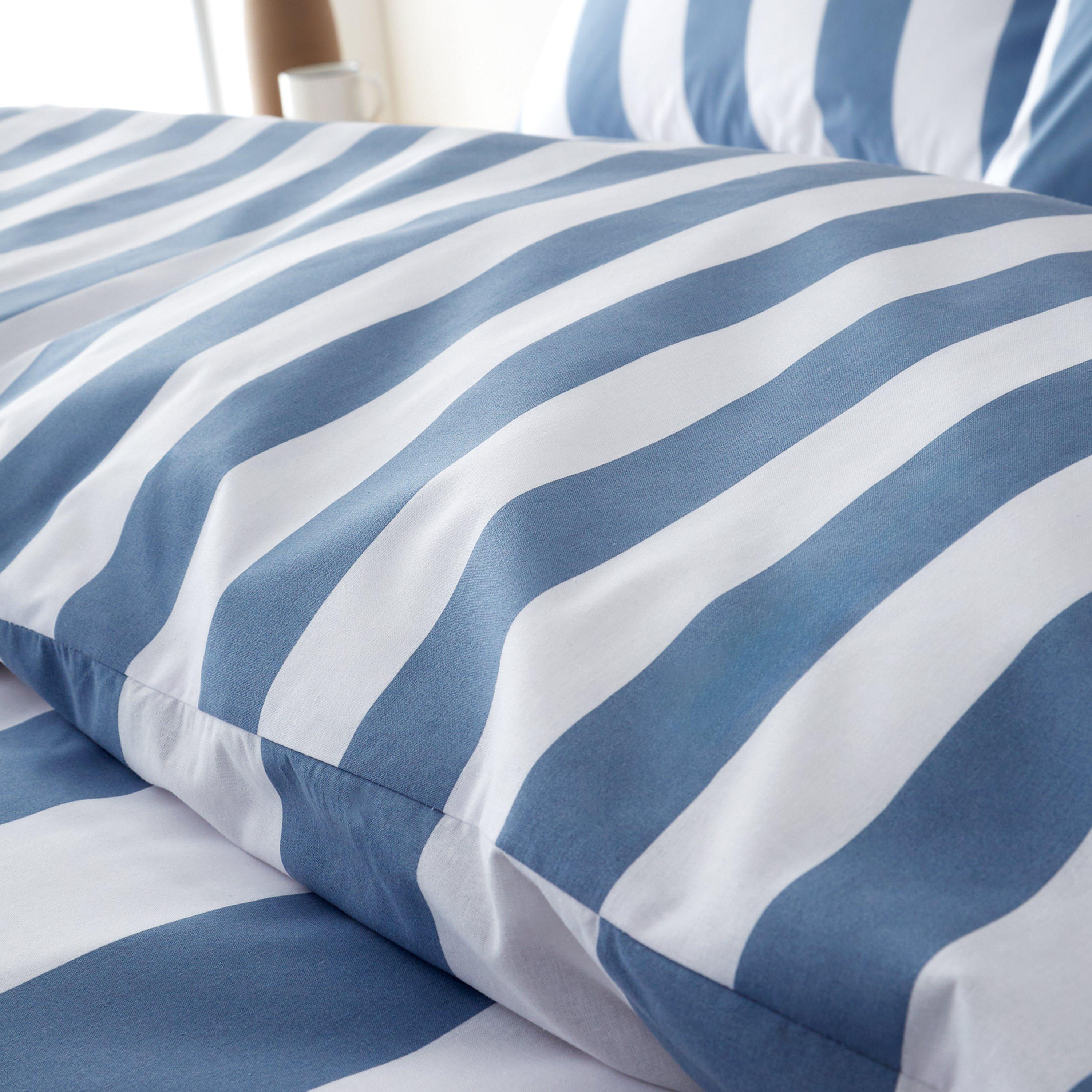 Blue - Catherine Lansfield - Cove Stripe Reversible Duvet Cover Set - 4