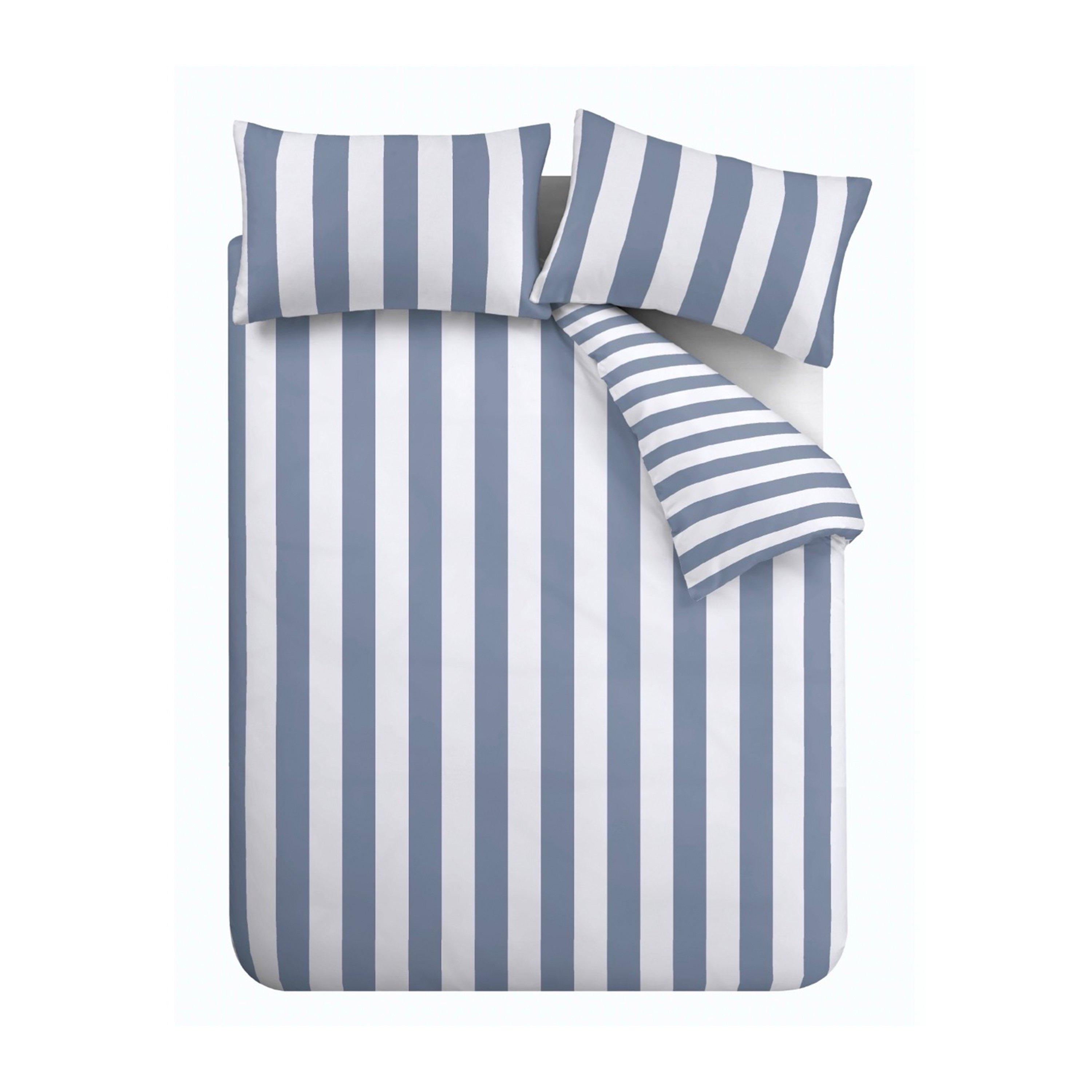 Blue - Catherine Lansfield - Cove Stripe Reversible Duvet Cover Set - 6