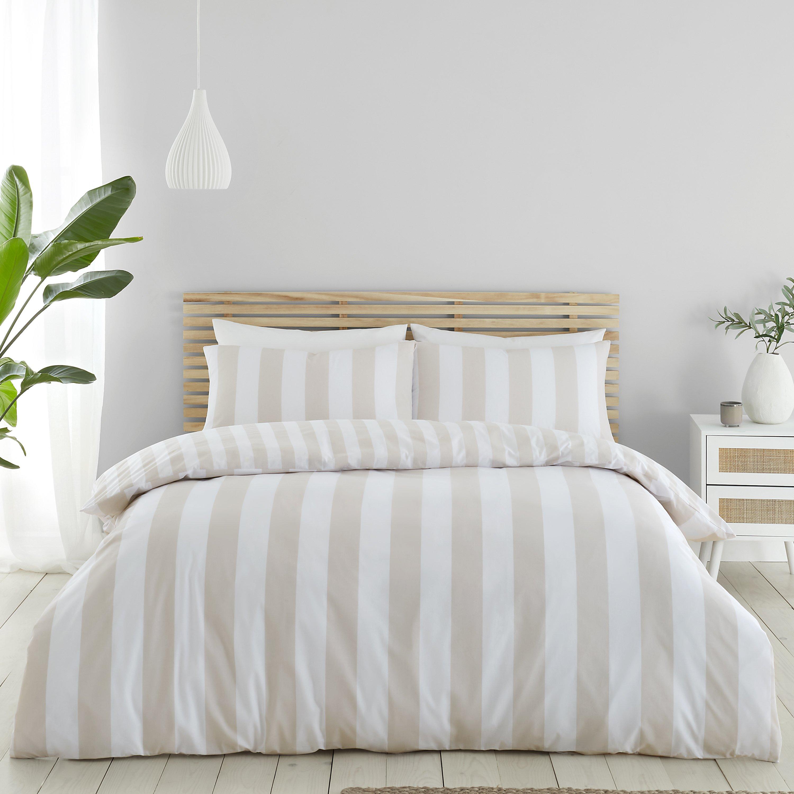 Catherine Lansfield  Cove Stripe Reversible Duvet Cover Set - Natural - King