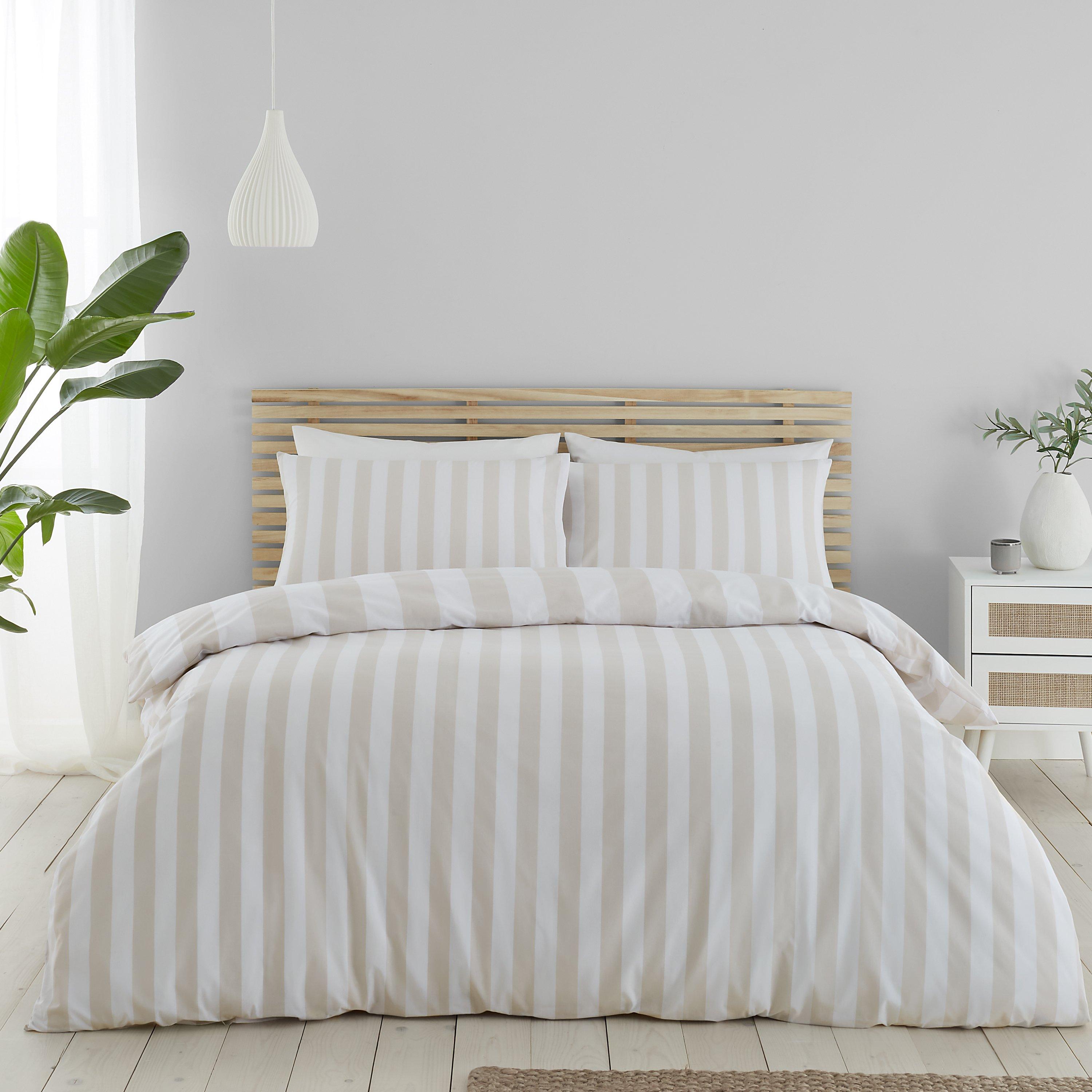 Natural - Catherine Lansfield - Cove Stripe Reversible Duvet Cover Set - 2