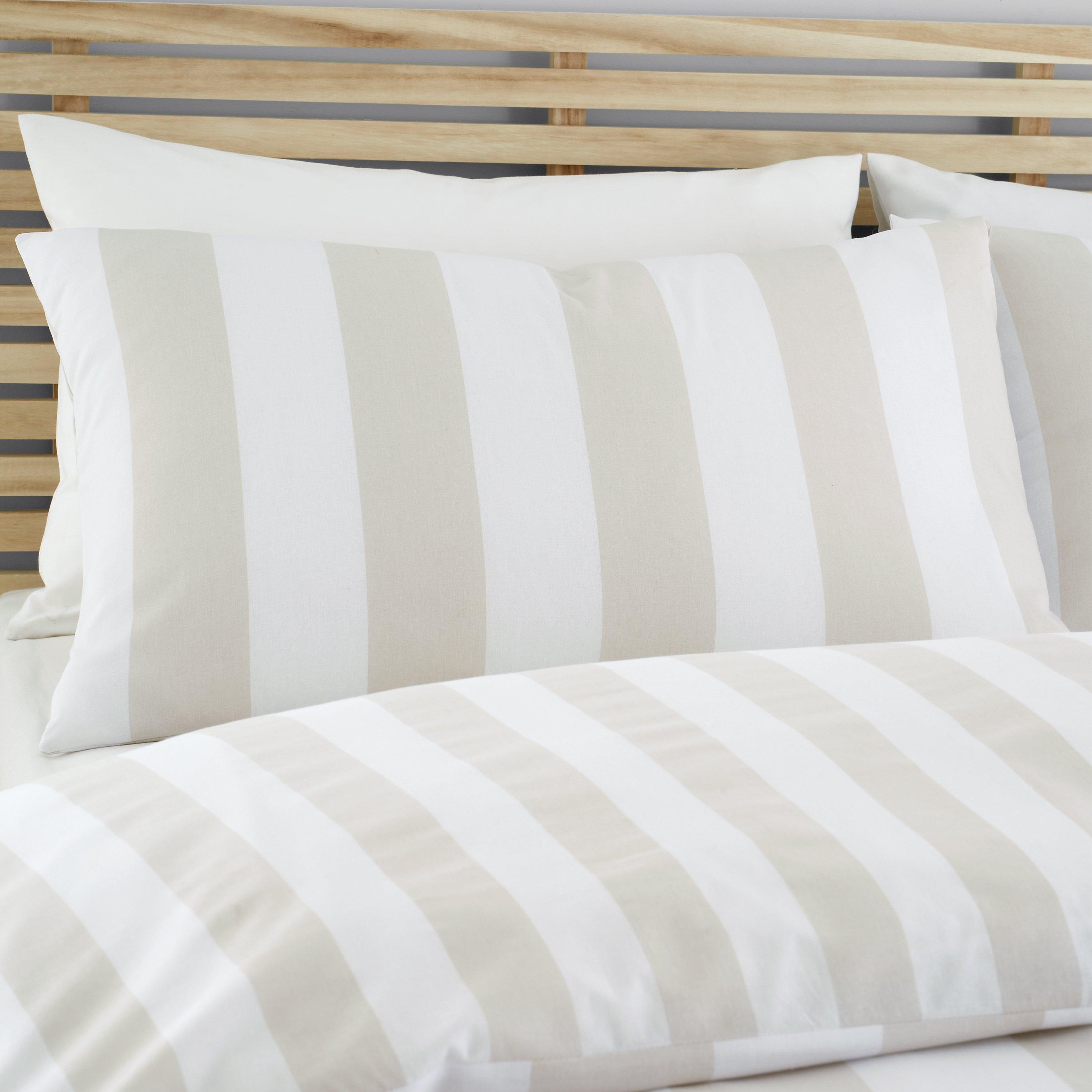 Natural - Catherine Lansfield - Cove Stripe Reversible Duvet Cover Set - 3