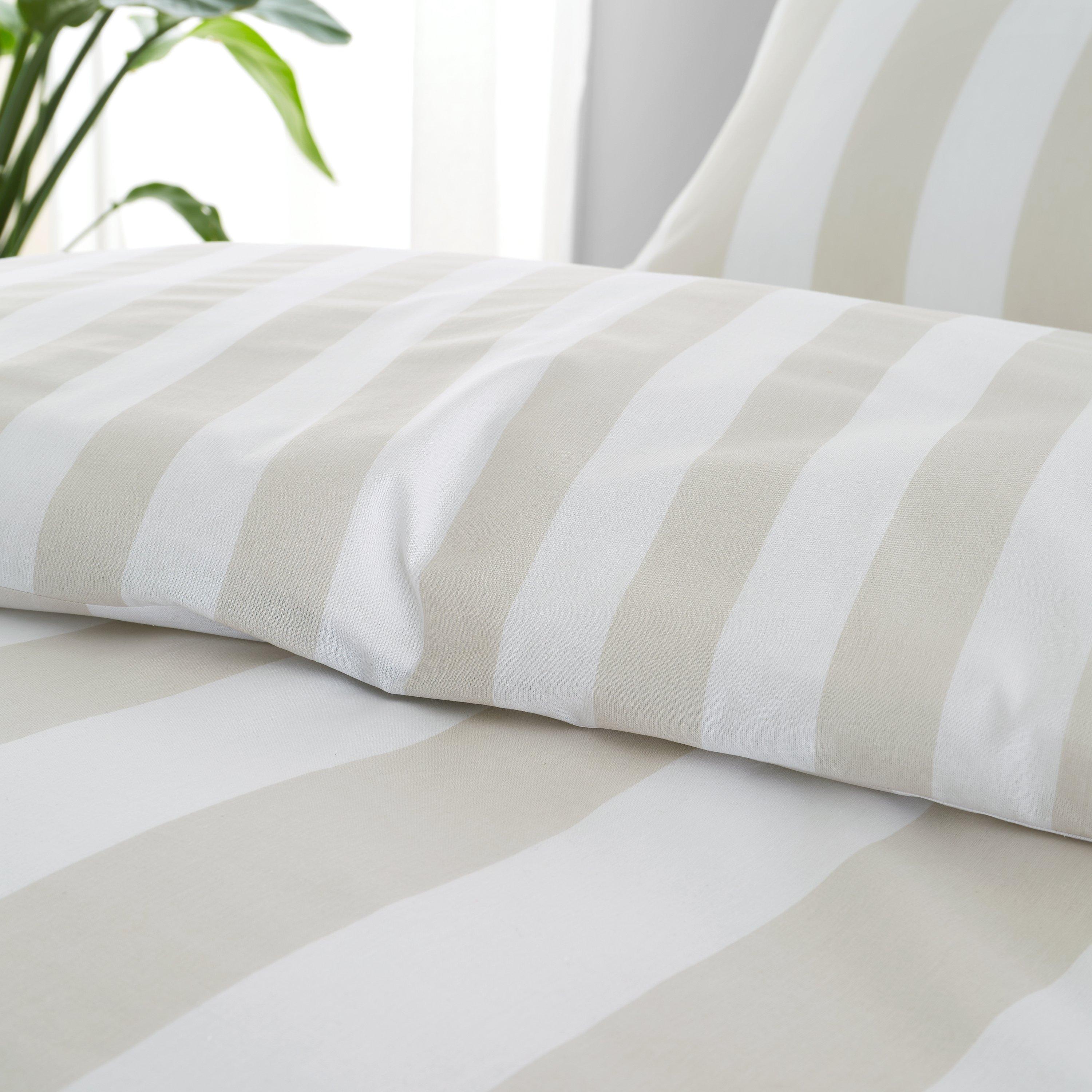 Natural - Catherine Lansfield - Cove Stripe Reversible Duvet Cover Set - 4