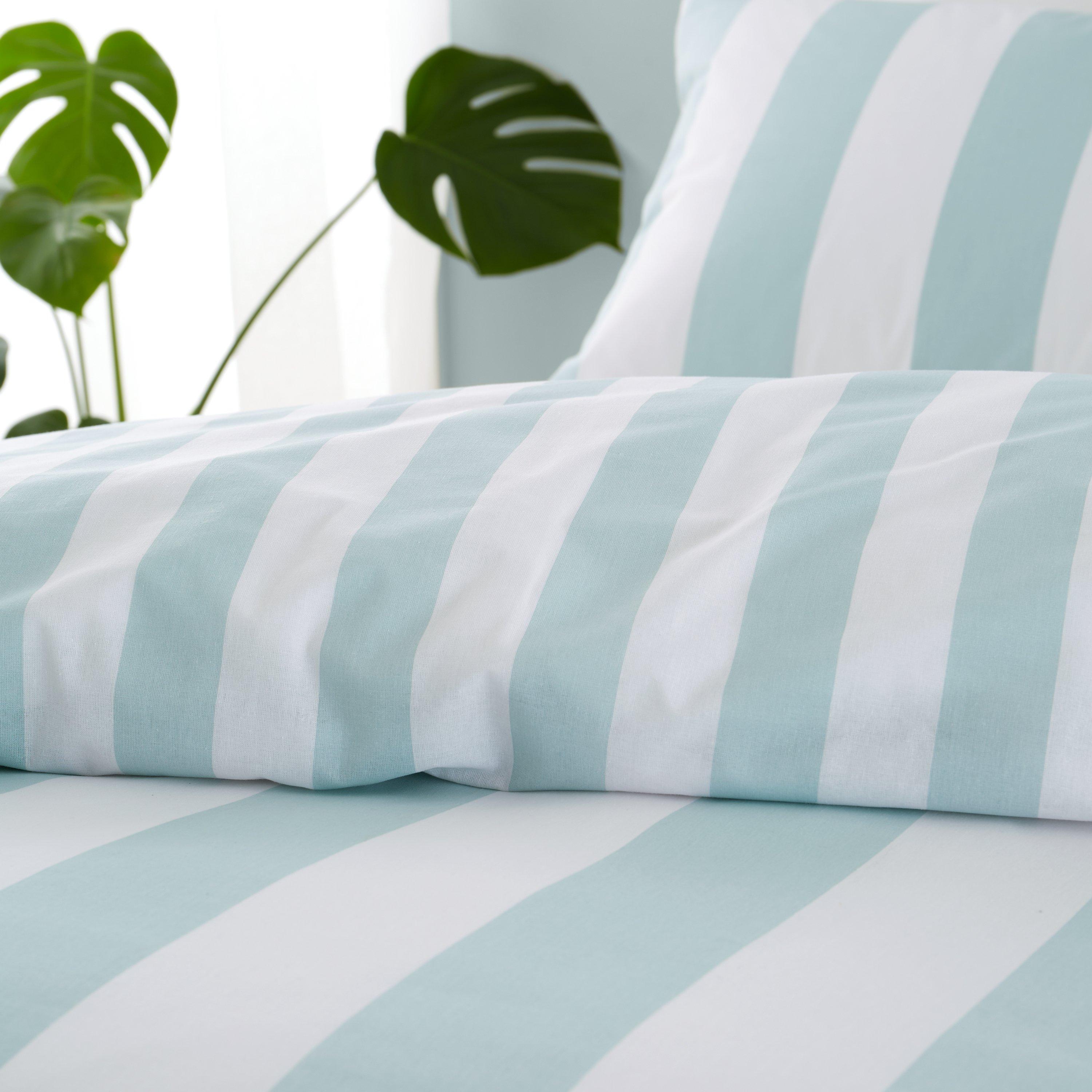 Seafoam Blue - Catherine Lansfield - Stripe Reversible Duvet Cover Set - 4