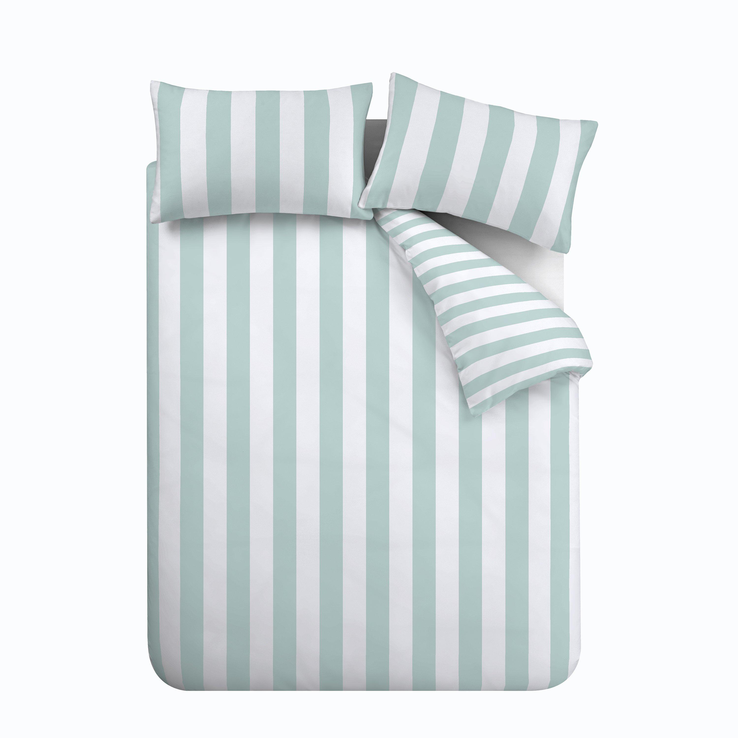 Seafoam Blue - Catherine Lansfield - Stripe Reversible Duvet Cover Set - 5