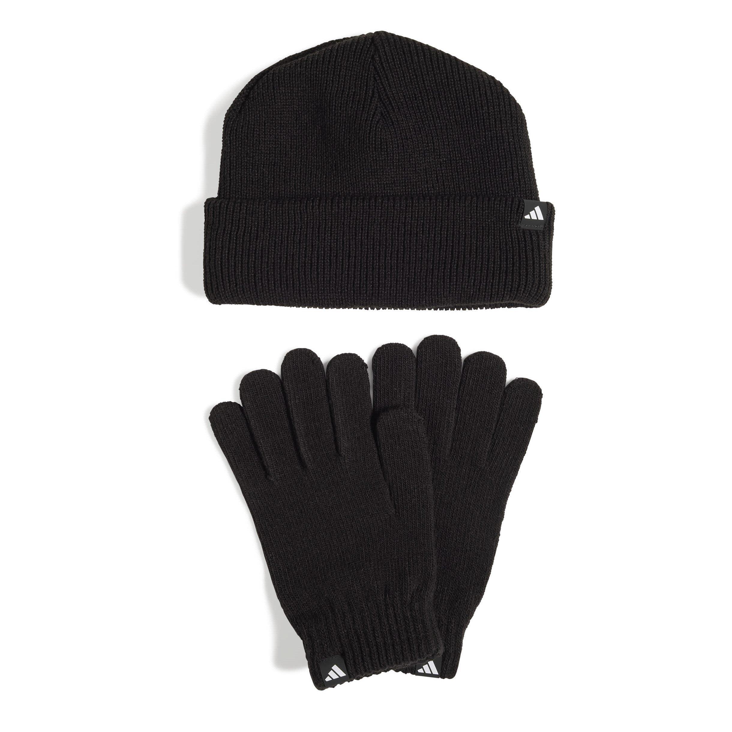 Adidas  Adults Beanie Hat And Glove Set - Black/White - OSFM