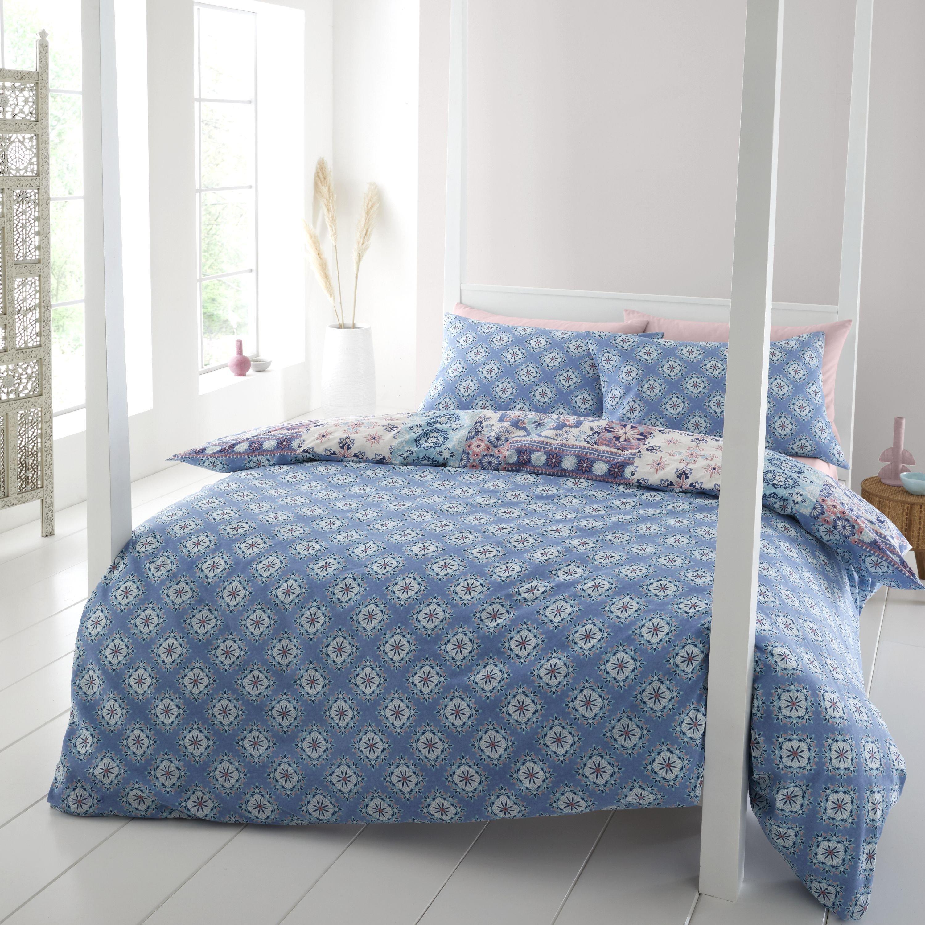 Blauw - Catherine Lansfield - Patchwork Reversible Duvet Cover Set - 2