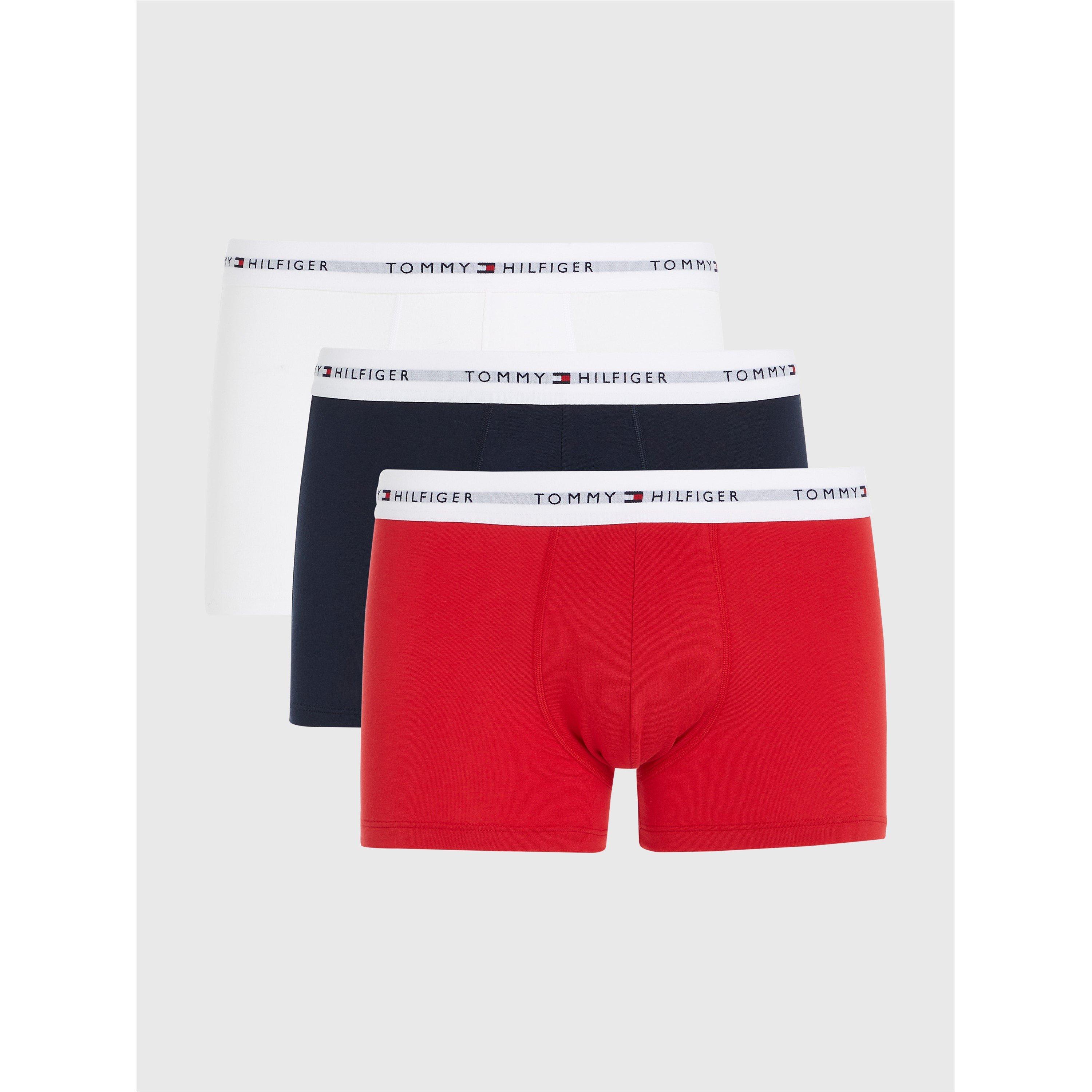 Tommy Hilfiger Men's 3-Pack Logo Waistband Trunks - Sky/Wht/Red 0Ub - 2X Large
