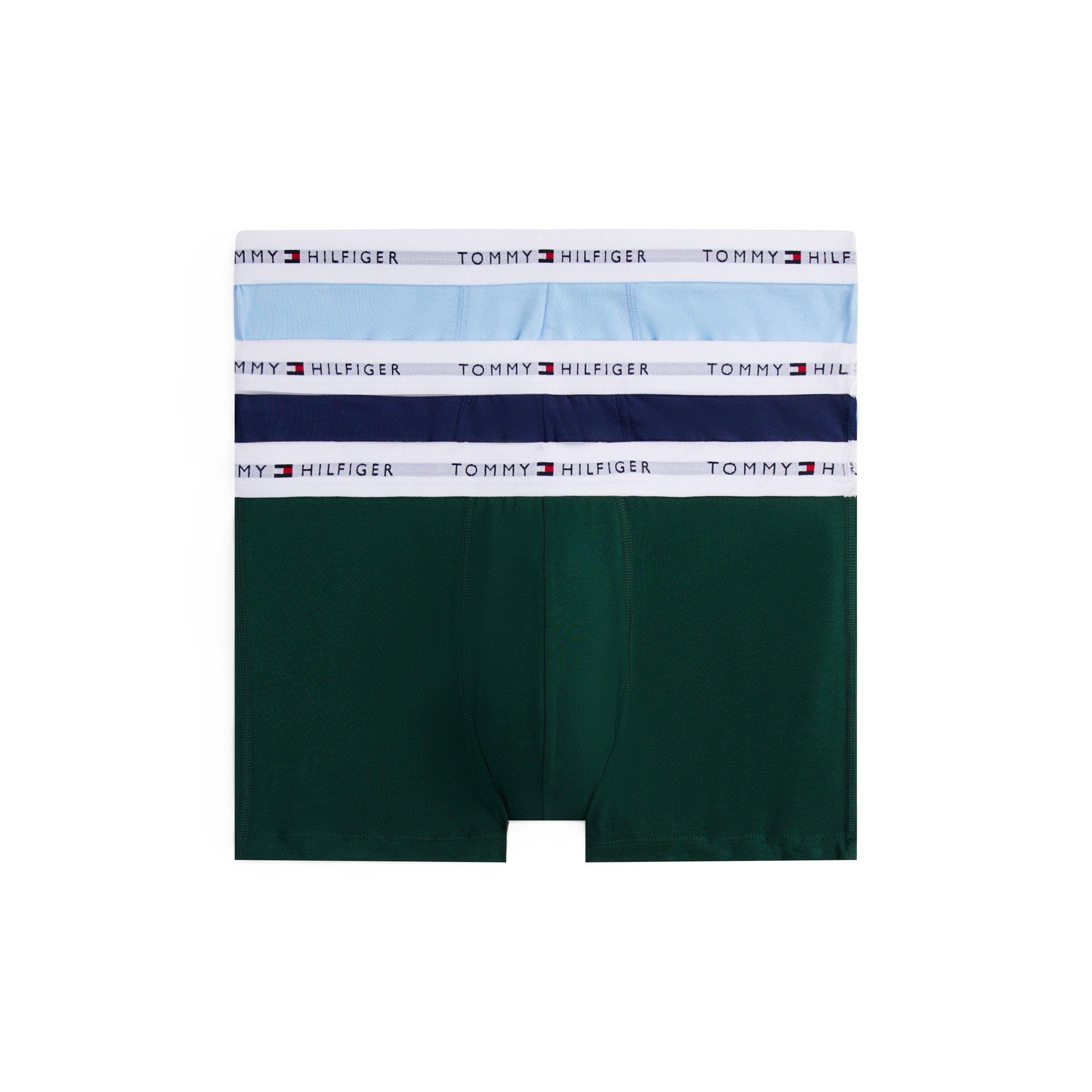 Tommy Hilfiger Men's 3-Pack Logo Waistband Trunks - Grn/ Nvy/Blu - Small