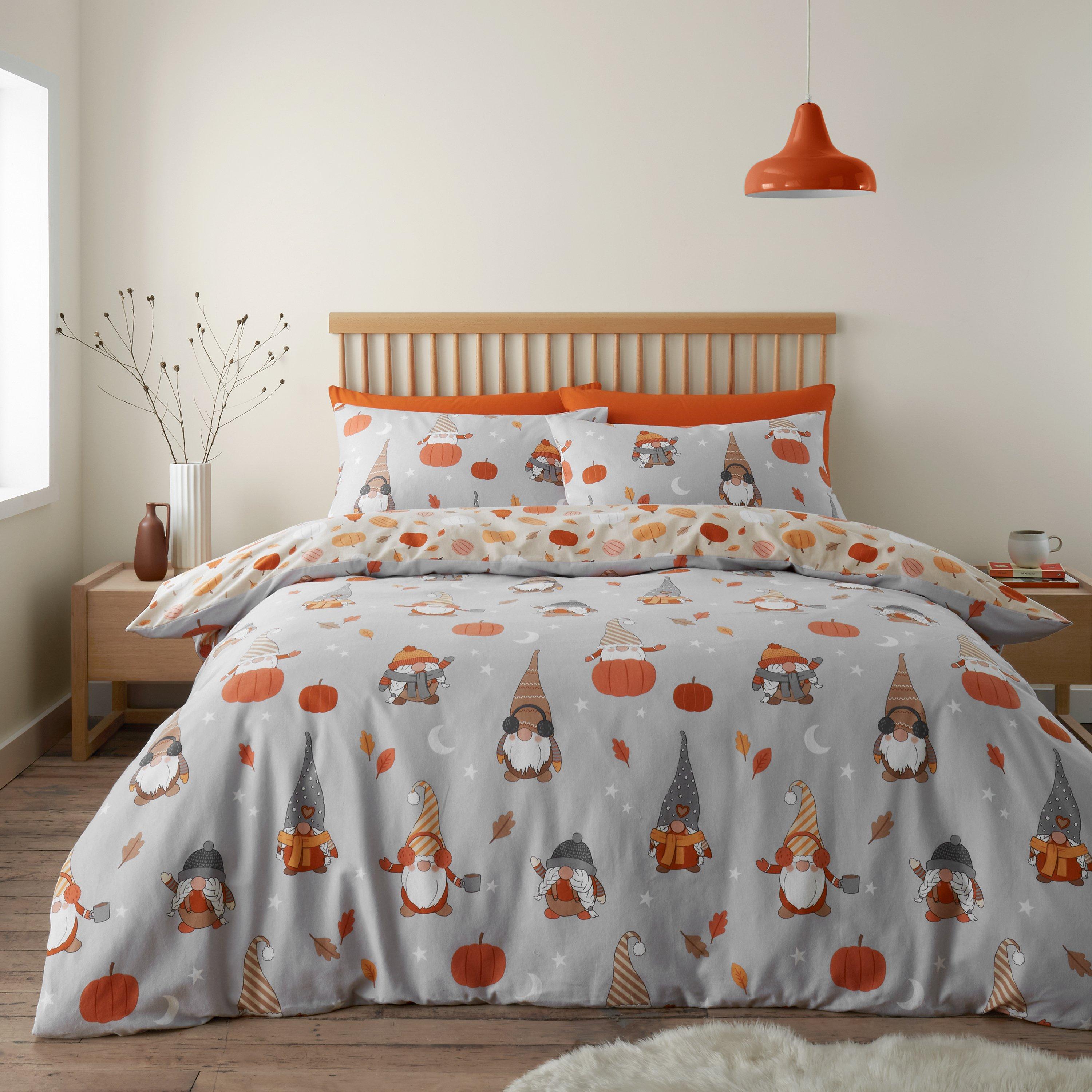 Grey - Catherine Lansfield - Brushed Cotton Autumn Gonks Duvet Cover Set - 1