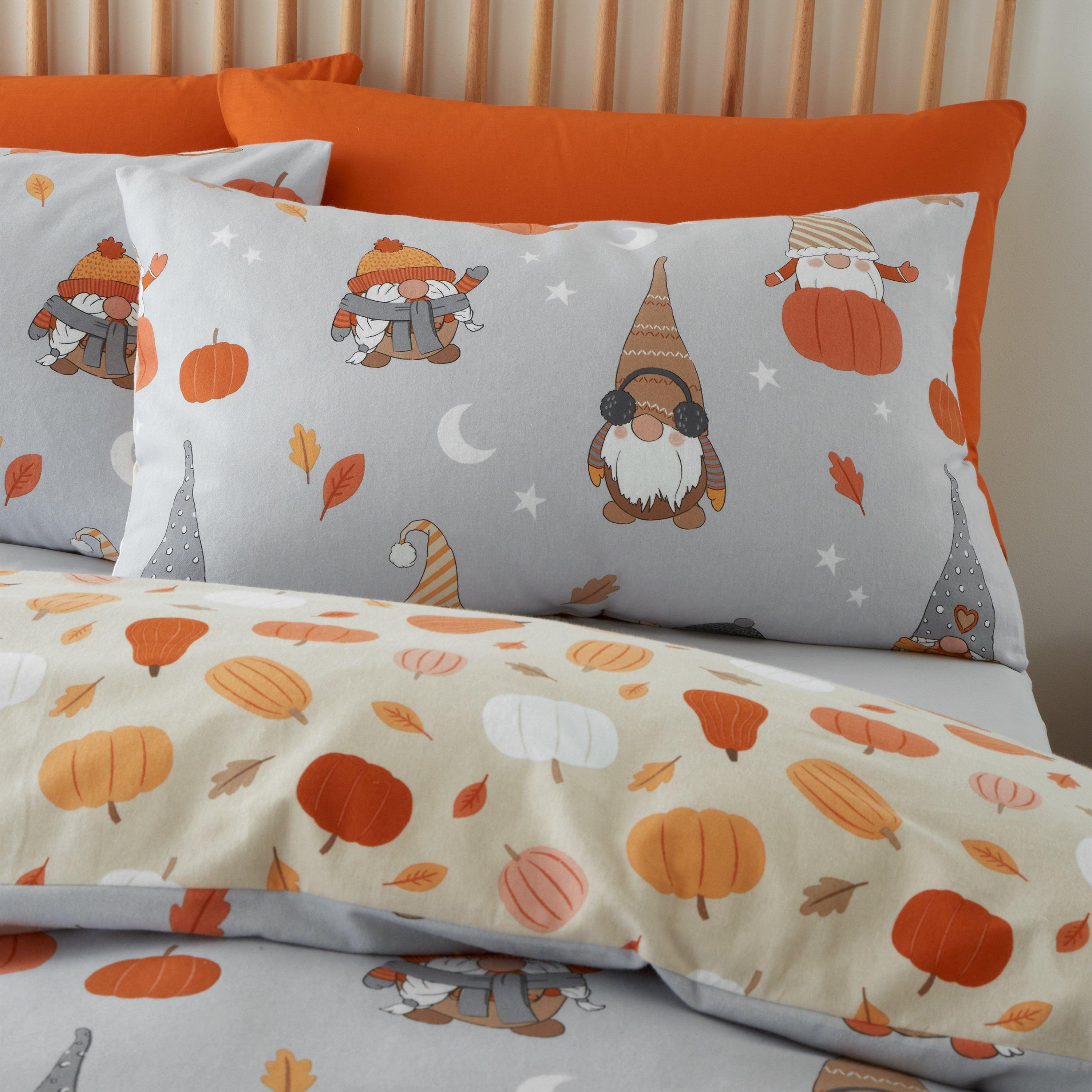 Grey - Catherine Lansfield - Brushed Cotton Autumn Gonks Duvet Cover Set - 3