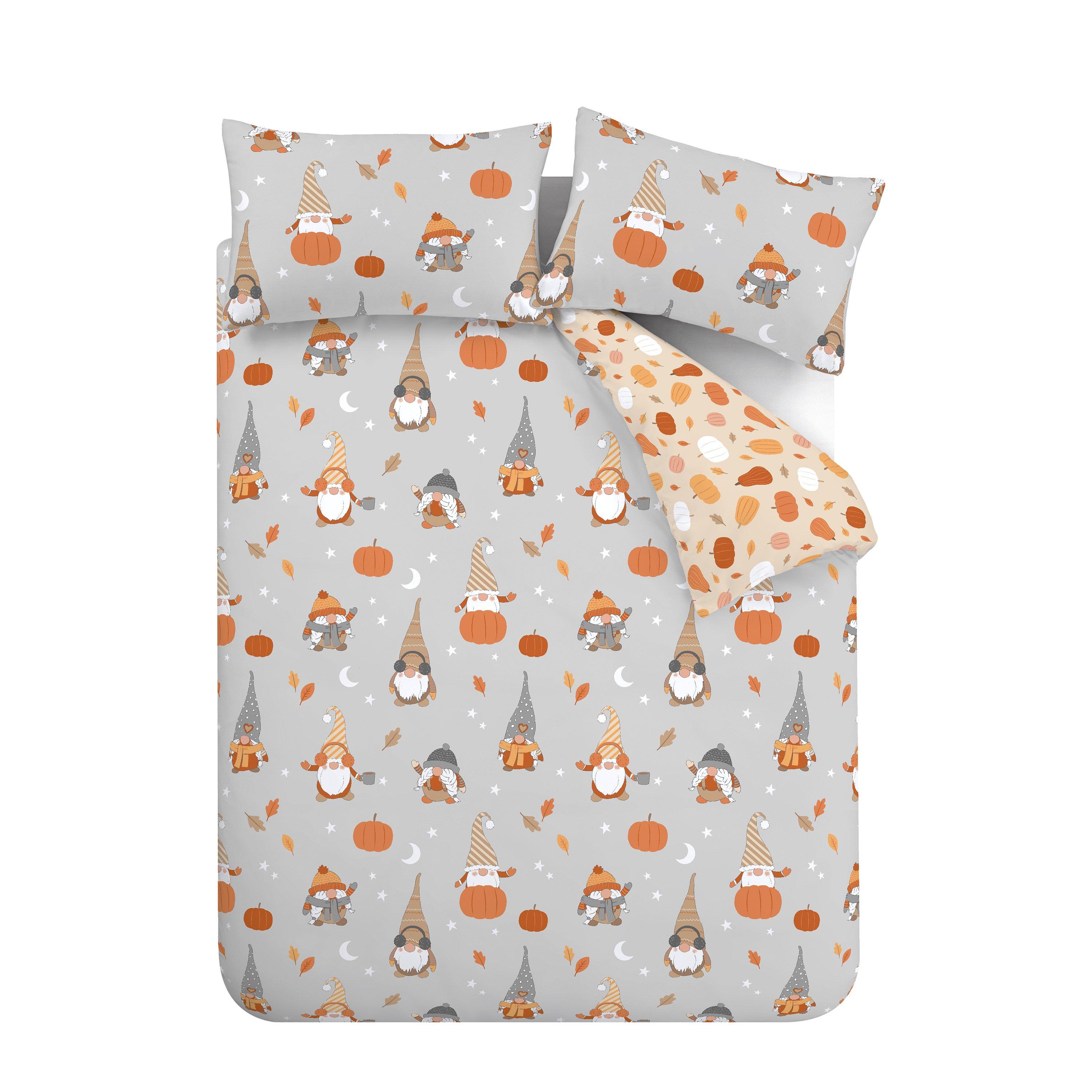Grey - Catherine Lansfield - Brushed Cotton Autumn Gonks Duvet Cover Set - 4