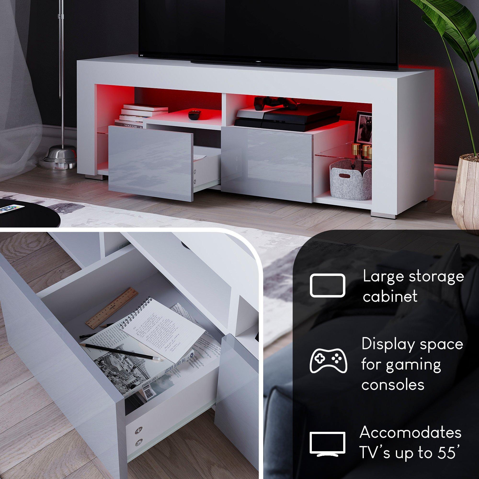 White & Grey - Lassic - Vida Designs Luna 2 Drawer LED TV Unit - 5