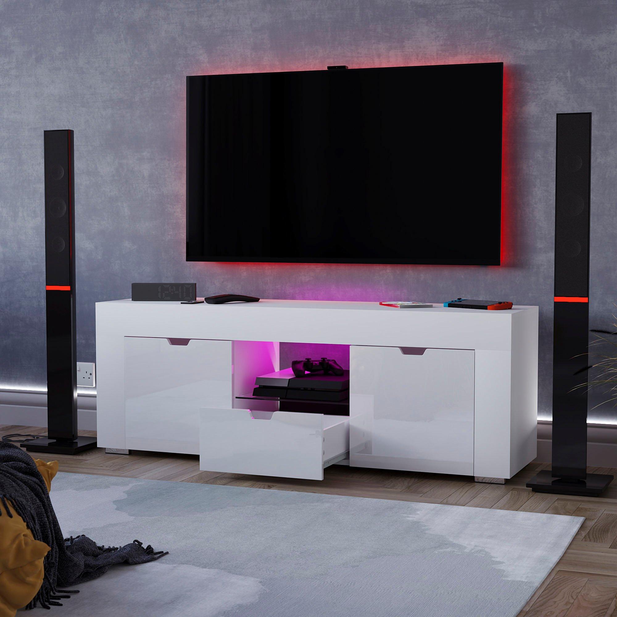White - Lassic - Vida Designs Eclipse 2 Door 1 Drawer LED TV Unit - 1