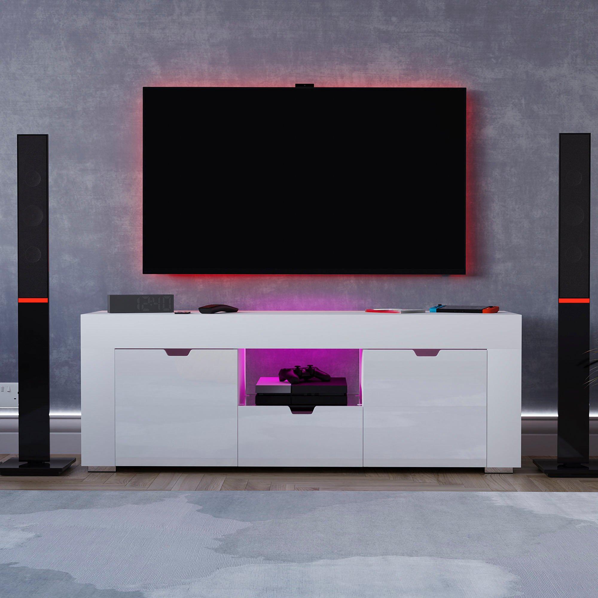 White - Lassic - Vida Designs Eclipse 2 Door 1 Drawer LED TV Unit - 3