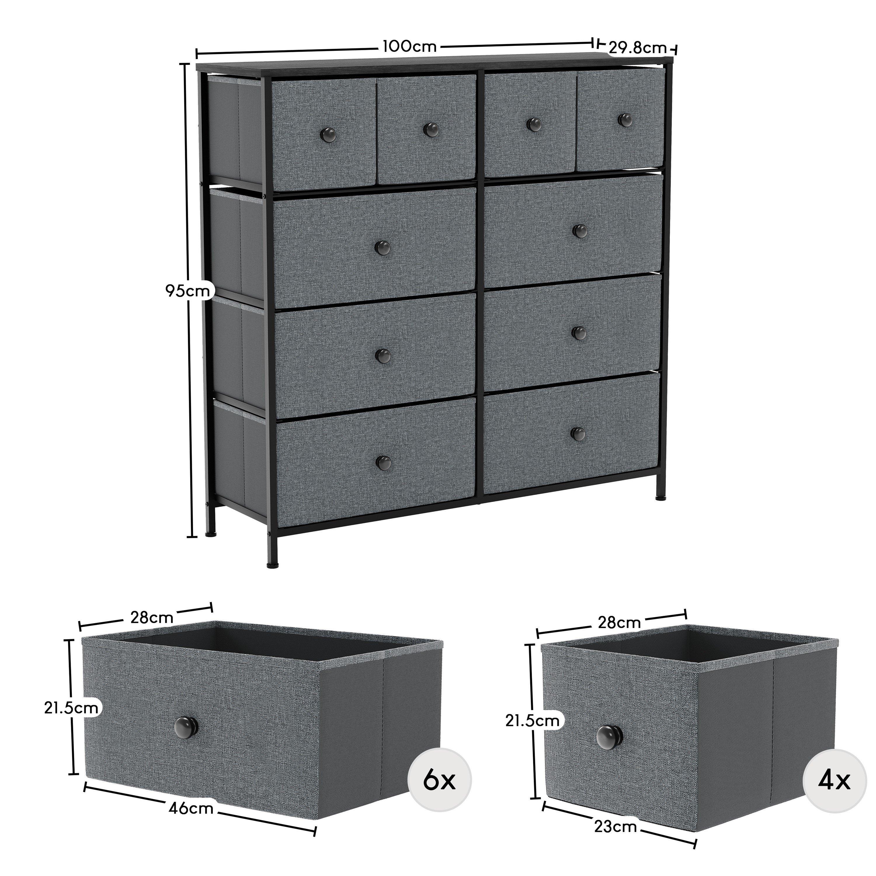 Grey & Black - Lassic - Chorley 10 Drawer Fabric Storage Chest UKFR - 2
