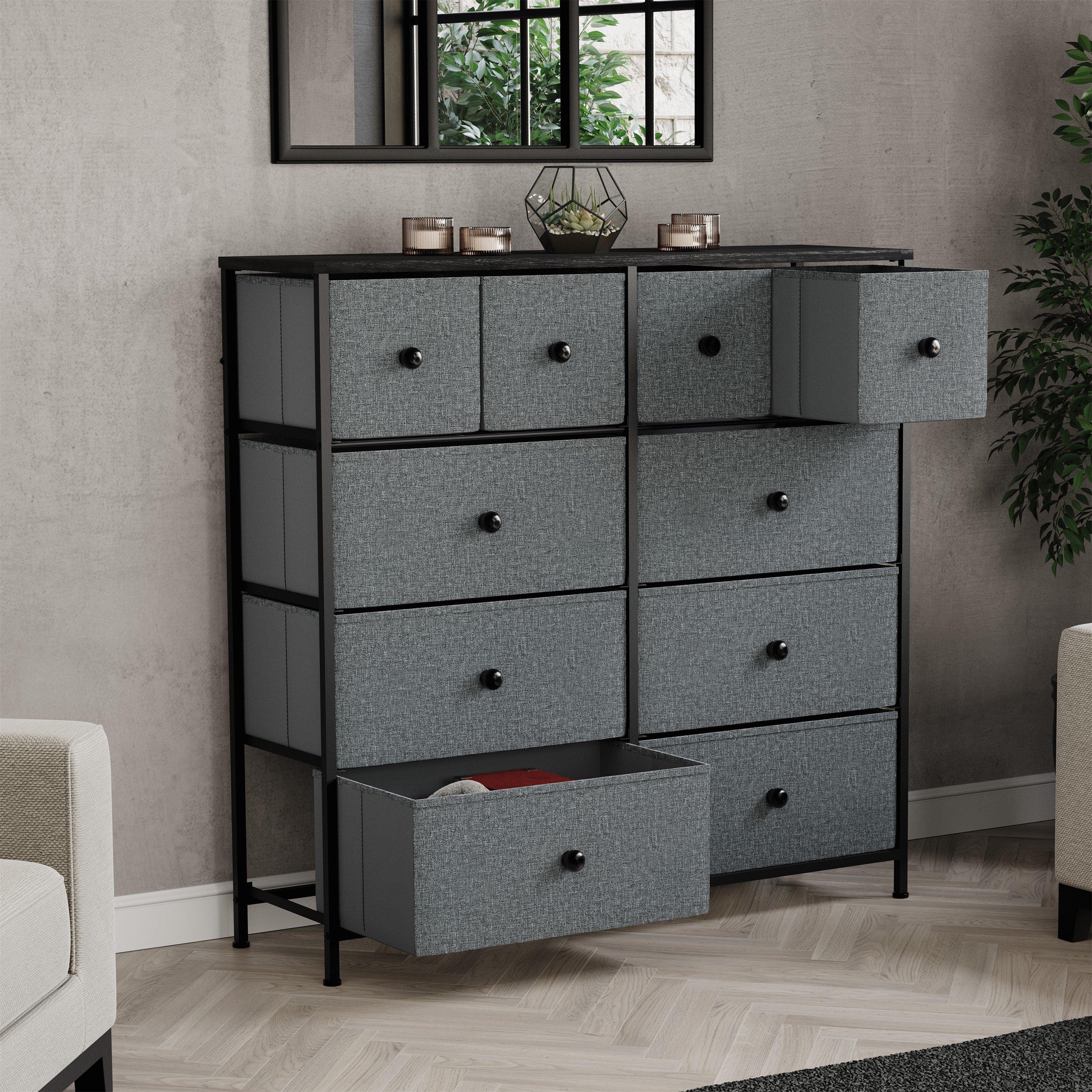 Grey & Black - Lassic - Chorley 10 Drawer Fabric Storage Chest UKFR - 3