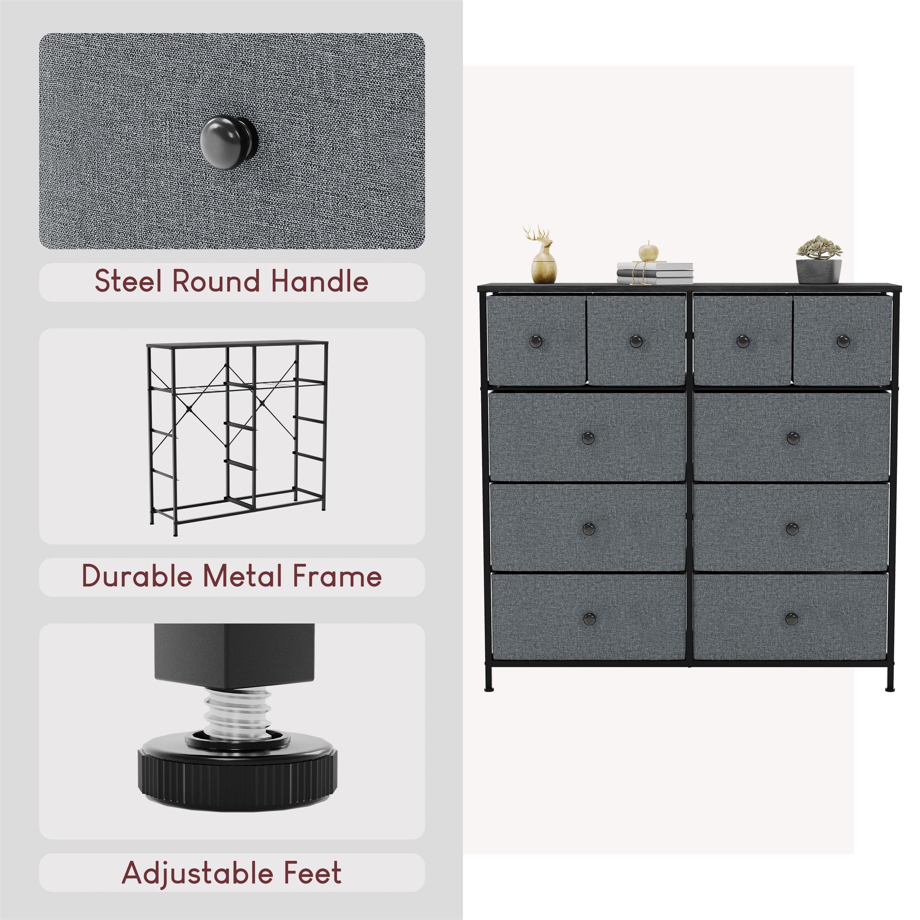 Grey & Black - Lassic - Chorley 10 Drawer Fabric Storage Chest UKFR - 4