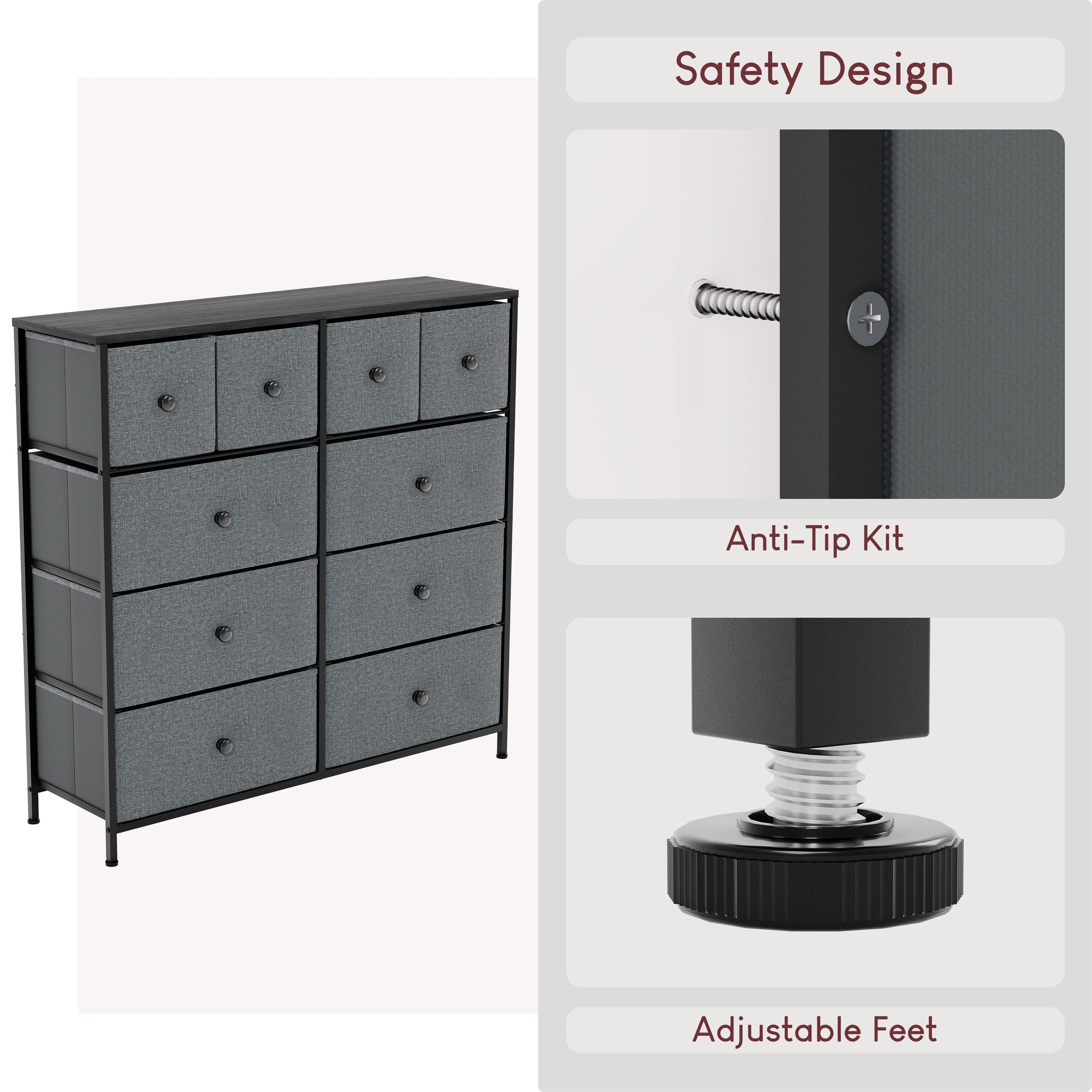 Grey & Black - Lassic - Chorley 10 Drawer Fabric Storage Chest UKFR - 7