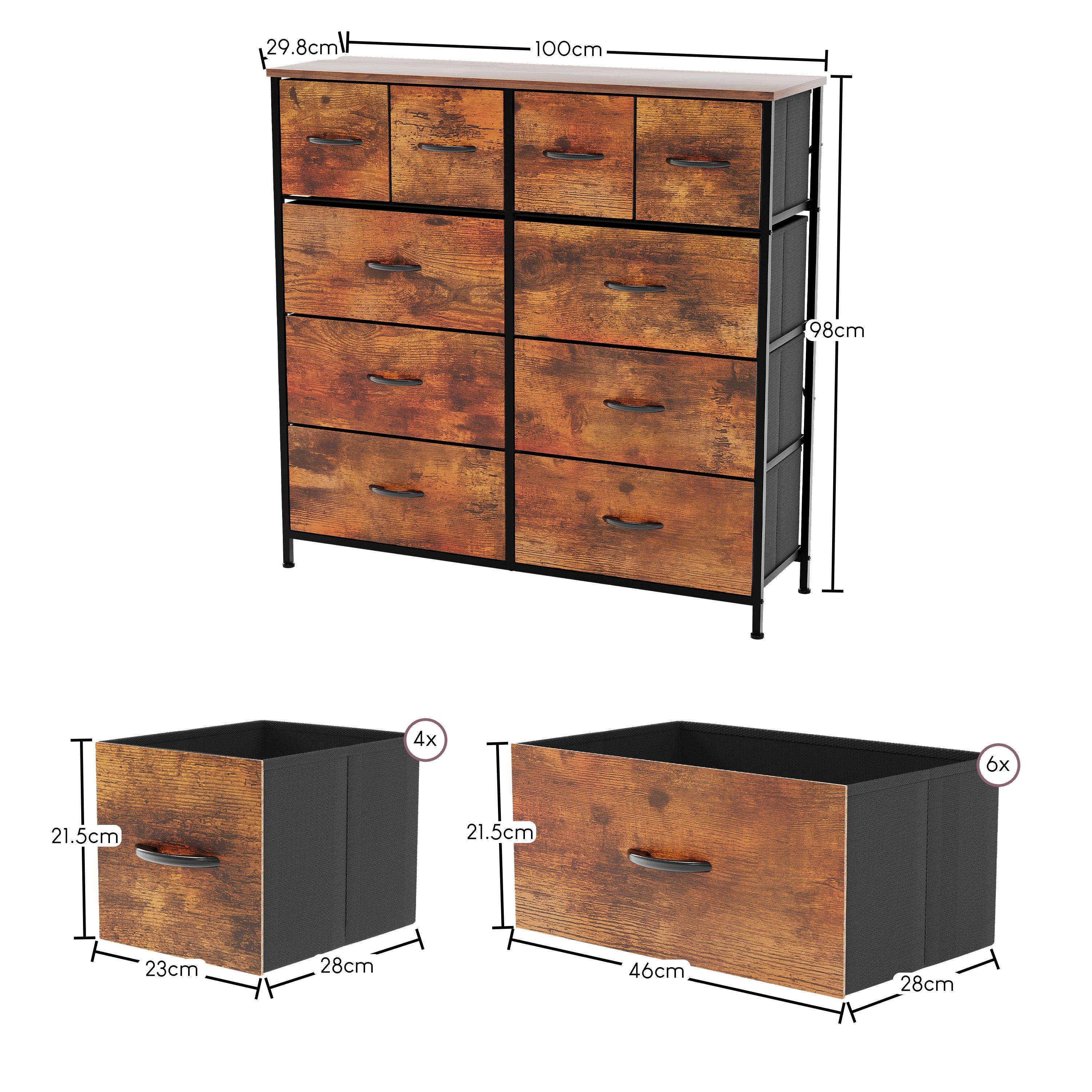 Rustic Brown - Lassic - Chorley 10 Drawer Fabric Storage Chest UKFR - 2