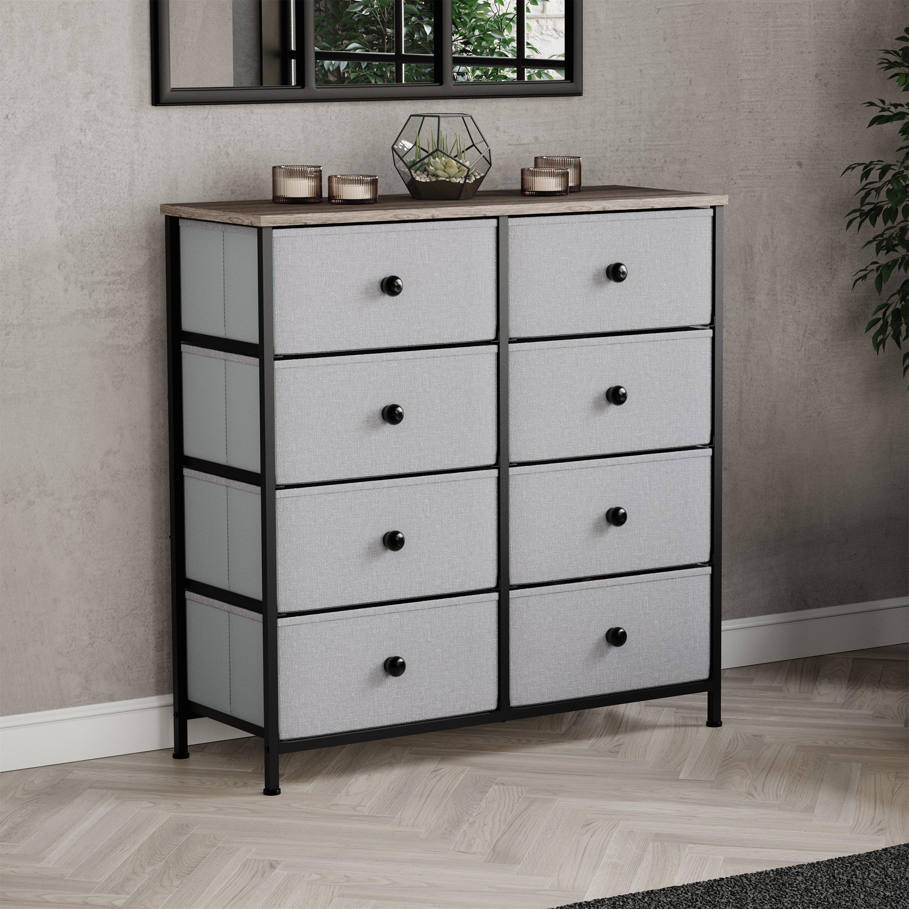 Beige & Grey Wo - Lassic - Chorley 8 Drawer Fabric Storage Chest UKFR - 1