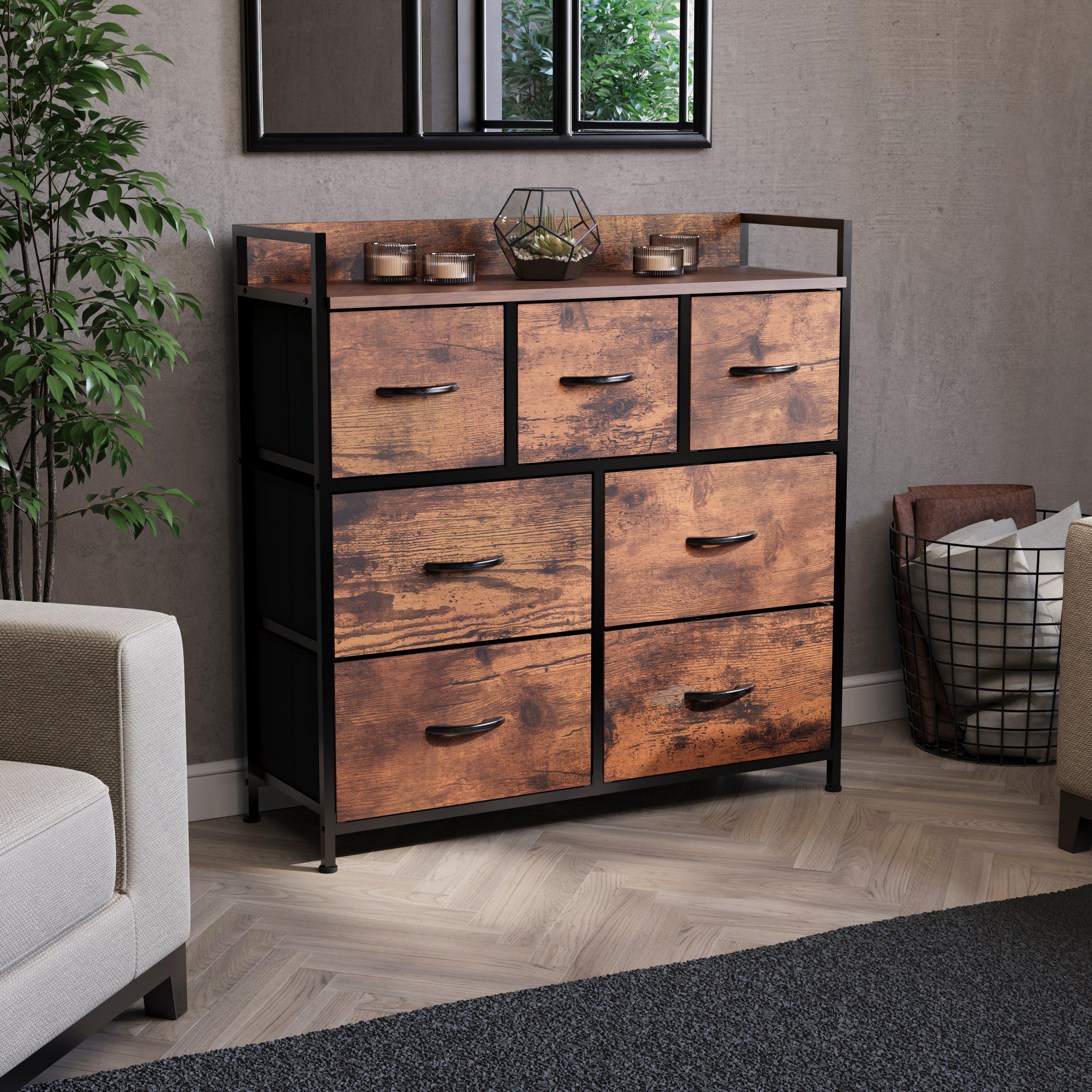 Rustic Brown - Lassic - Chorley 7 Drawer Fabric Storage Chest UKFR - 1