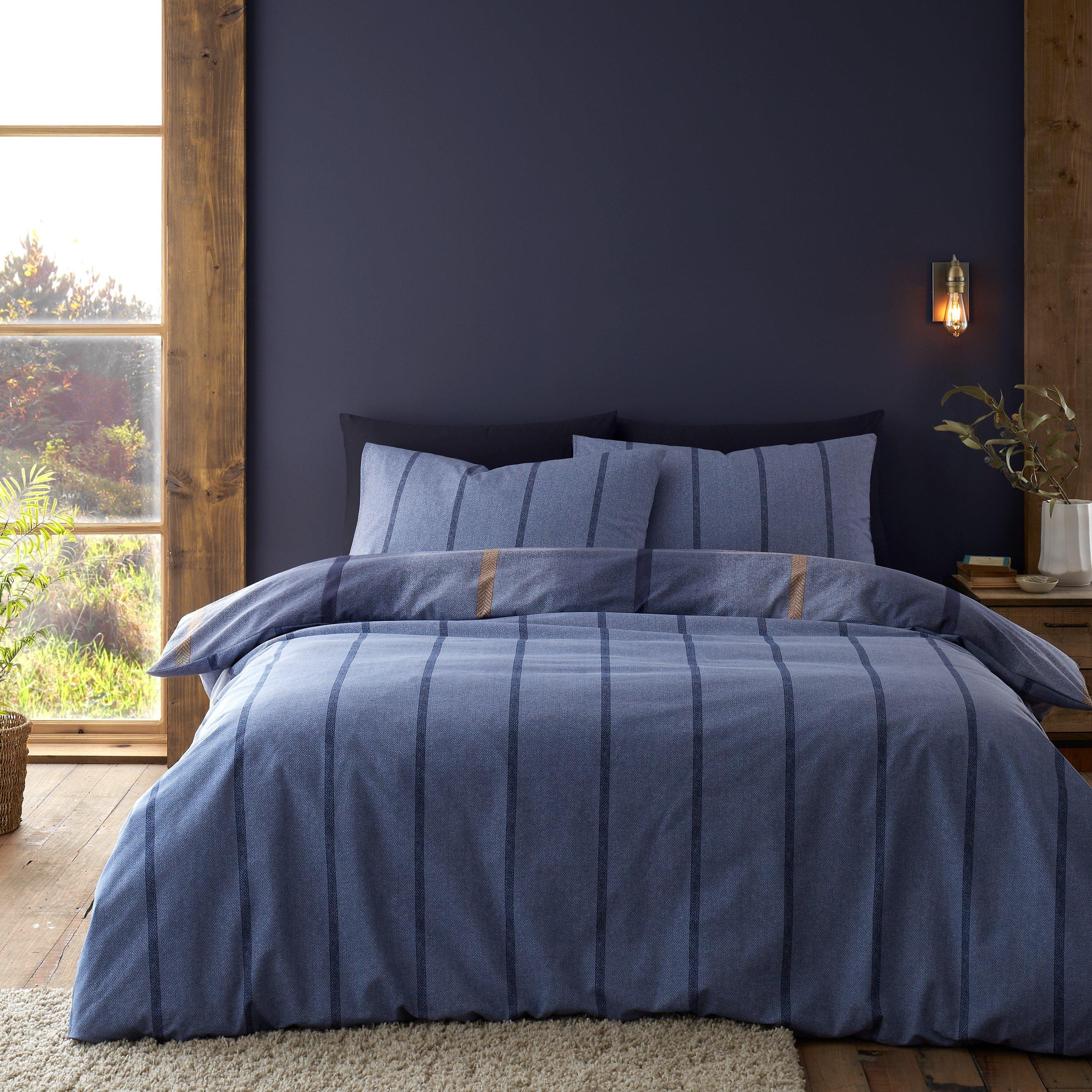 Blue - Catherine Lansfield - Brushed Melrose Tweed Reversible Duvet Cover Set - 2