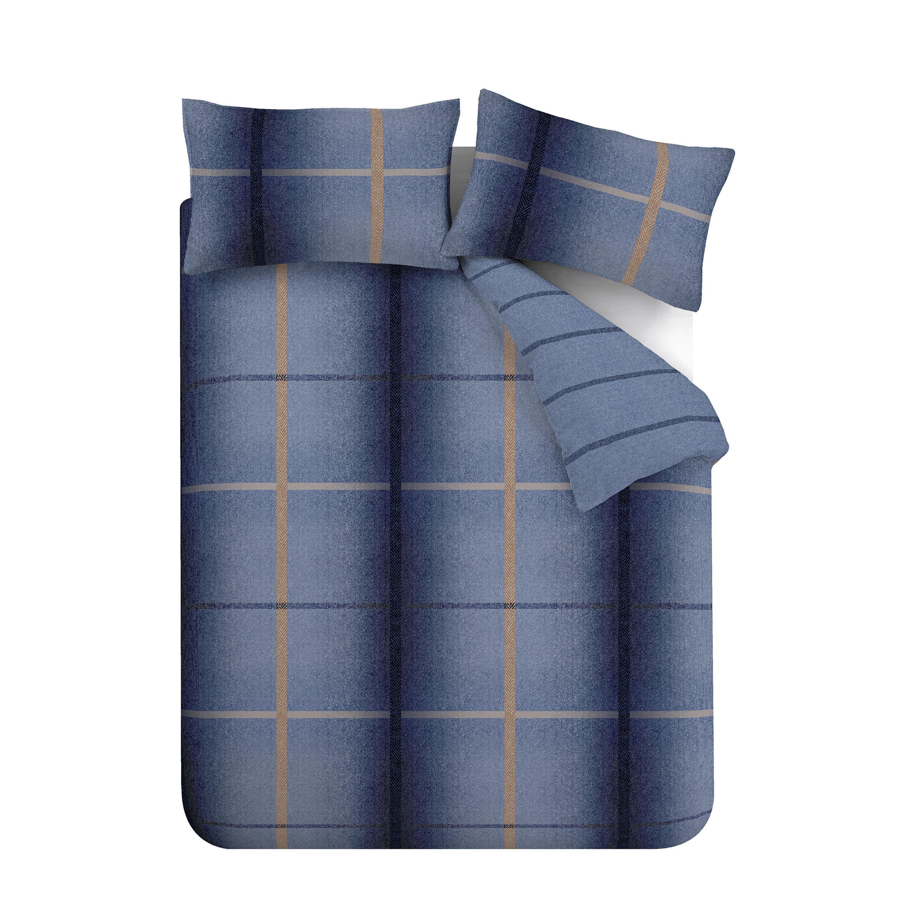 Blue - Catherine Lansfield - Brushed Melrose Tweed Reversible Duvet Cover Set - 5